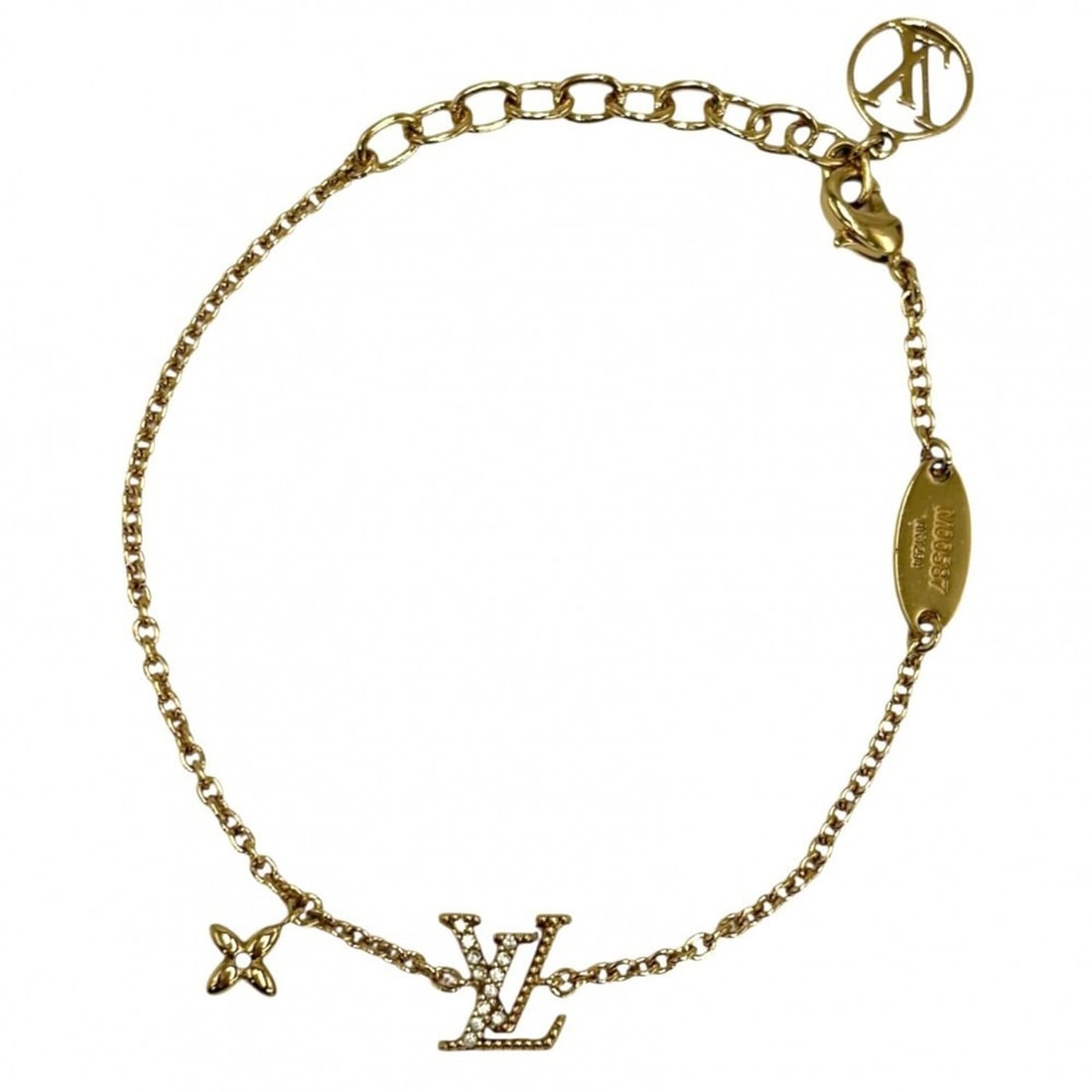 Louis Vuitton Monogram Flower Bracelet for Women - LV Iconic Accessory with Adjustable Clasp,: --- Catalog ---Category: SizeLength: 15cm - 18.5cm / 5.9'' - 7.28''Category: DesignType: Charm braceletColor: GoldStone: RhinestoneGender: WomenMaterial: RhinestoneCategory: GeneralBrand: Louis Vuitto