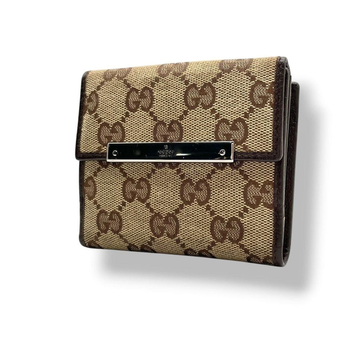 Gucci Bi-fold Wallet, Metal Bar, GG Canvas Leather, Beige, Women's/Men's, W3: --- Catalog ---Category: SizeSize (HxWxD): 9cm x 10.5cm x 3cm / 3.54'' x 4.13'' x 1.18''Category: DesignType: Wallet (bi-fold)Color: Beige, BrownGender: Men,WomenMaterial: Leather , Canvas Category: G