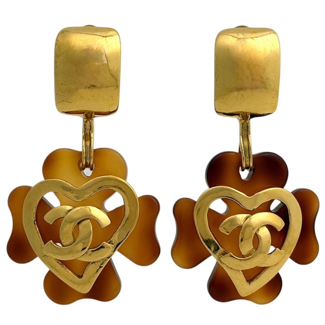 Chanel Coco Mark Earrings, Heart Clover Design, GP Gold, Brown, Women's: --- Catalog ---Category: SizeStone Size (HxW): 40.00mm x 70.00mm / 1.57'' x 2.76''Category: DesignColor: Brown, GoldGender: WomenCategory: GeneralBrand: Chanel--- Item List ---Section: ConditionRankin