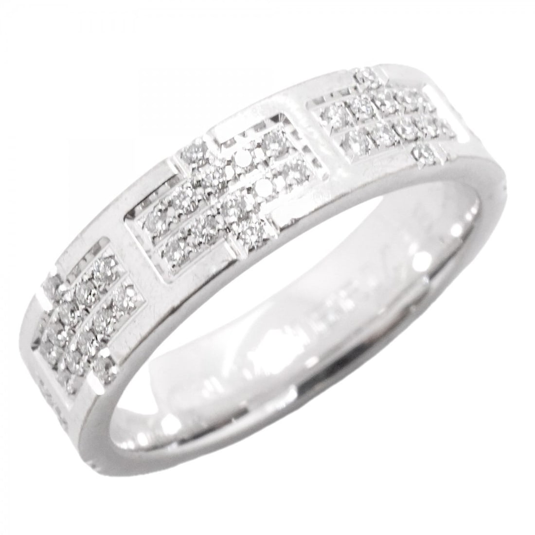 Hermes Kilim Ring, 18K White Gold, Diamond, Size #52, Women's: --- Catalog ---Category: SizeUS Size: 6.5Brand Size: 52Category: DesignType: Band ringStone: DiamondGender: WomenMaterial: White gold (18K)Category: GeneralBrand: Hermes--- Item List ---Section: Condi