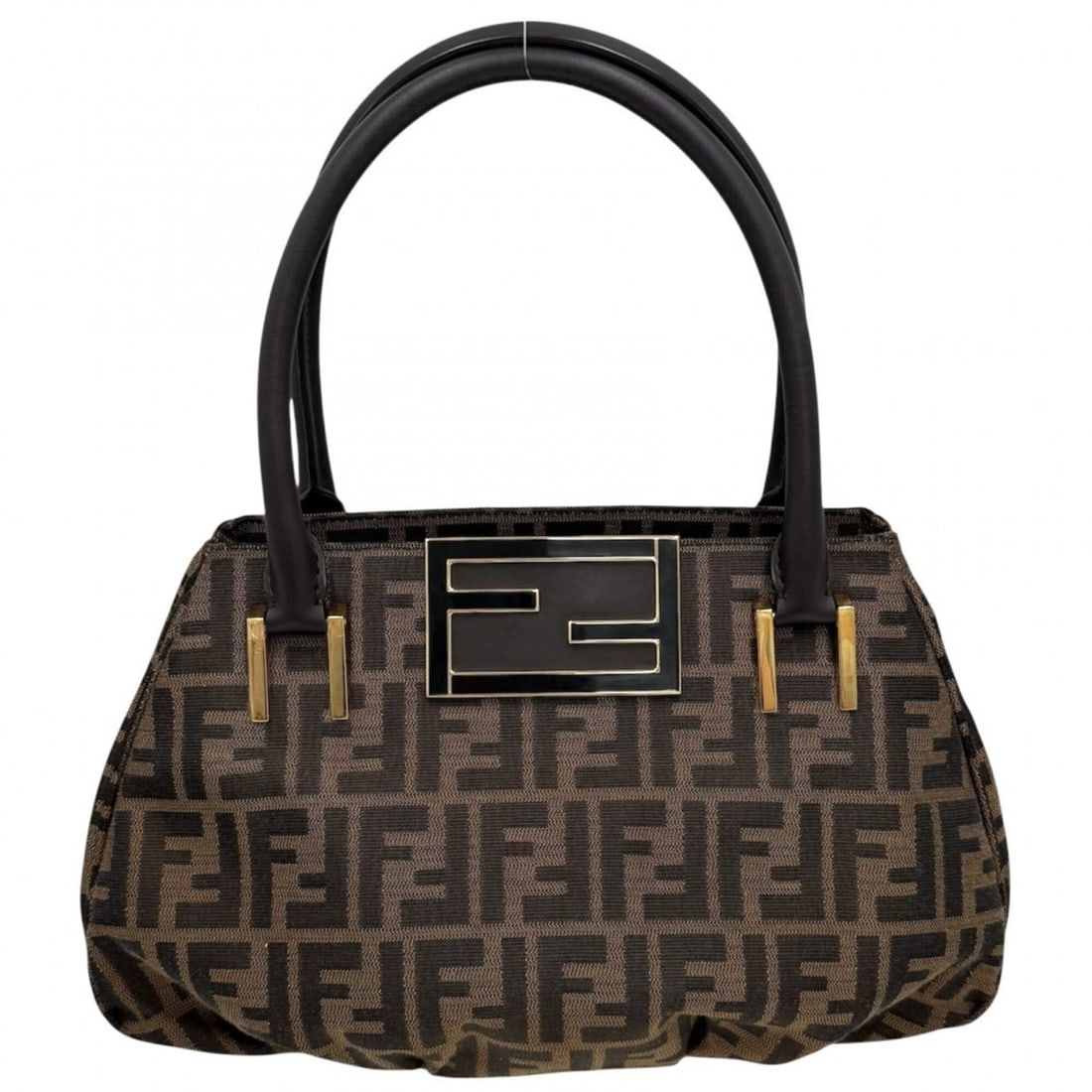 Fendi handbag for women, Zucca design, 8BR674, canvas and leather, brown, gold hardware.: --- Catalog ---Category: SizeSize (HxWxD): 23cm x 29cm x 11cm / 9.05'' x 11.41'' x 4.33''Category: DesignType: HandbagColor: BrownGender: WomenMaterial: Canvas , Leather Category: GeneralBrand: Fendi-
