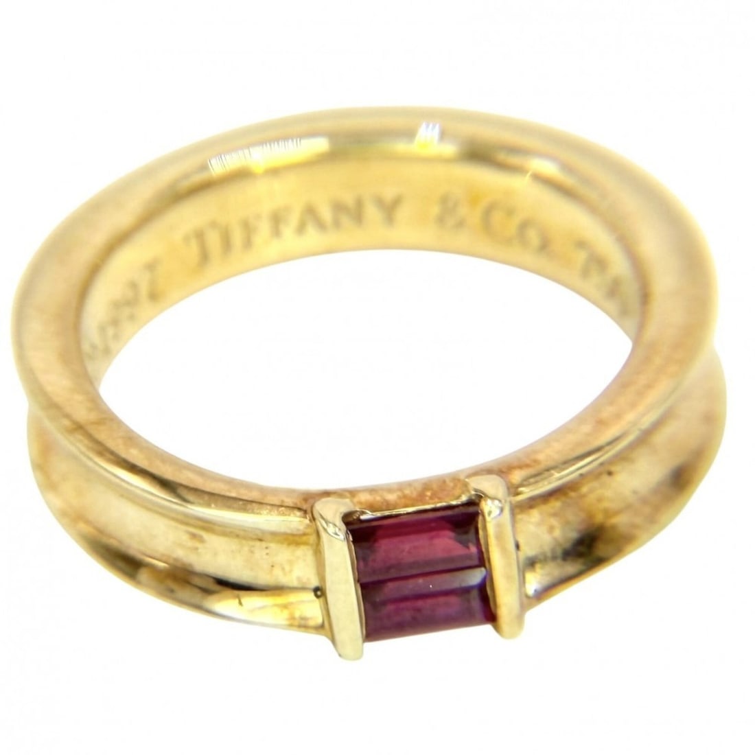 Tiffany & Co. Women's Stacking Ring, Jewelry Accessory, Au750 18K Yellow Gold, Ruby, Approx. 5.5g: --- Catalog ---Category: SizeJP Size: 10US Size: 5.5Category: DesignType: Band ringGender: WomenMaterial: Yellow gold (18K)Category: GeneralBrand: Tiffany--- Item List ---Section: ConditionRanking: Ra