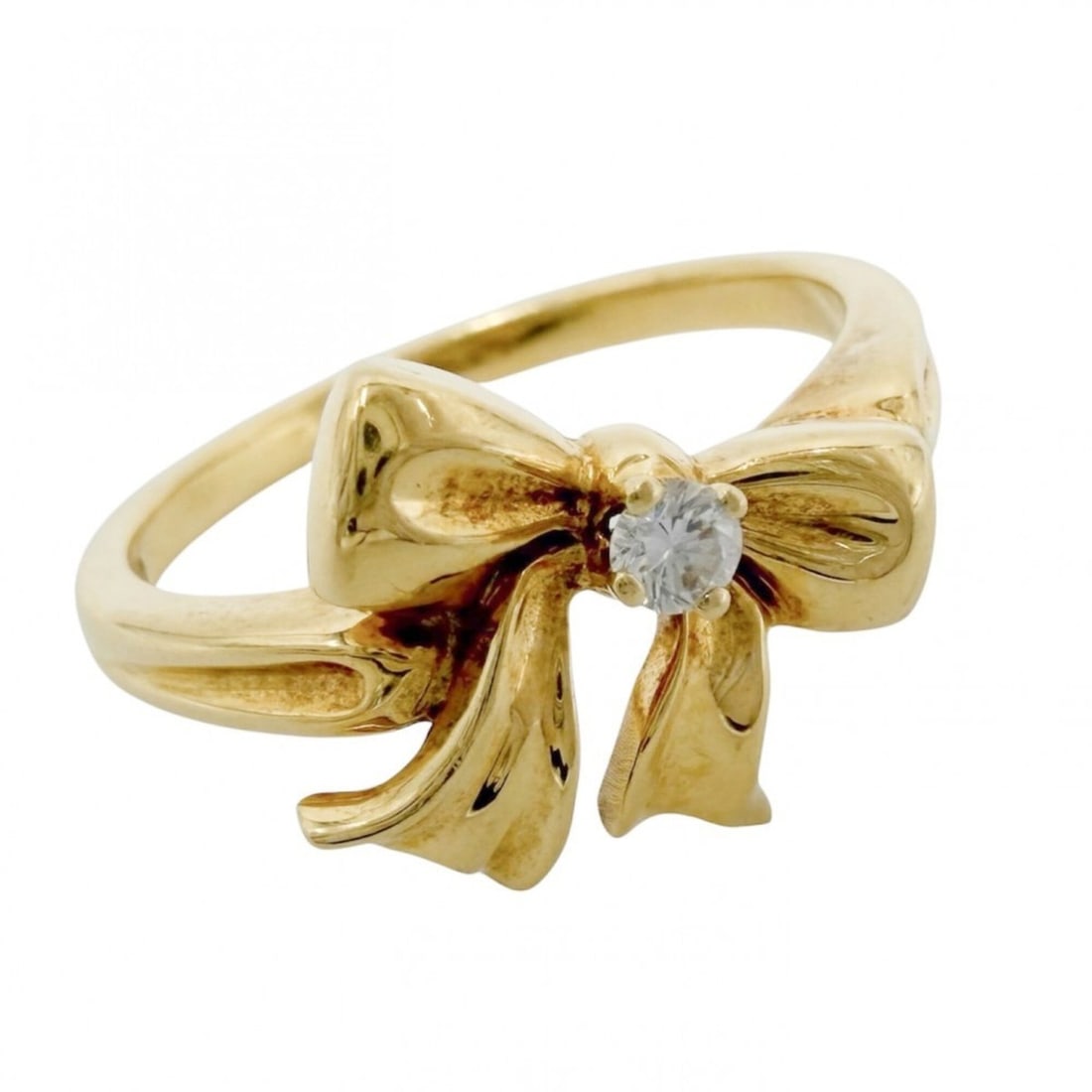 Tiffany & Co. Women's Blue Box Bow Ribbon Ring, Au750 18K Yellow Gold, Diamond, Approx. 4.1g: --- Catalog ---Category: SizeJP Size: 13US Size: 6.5Category: DesignType: Band ringGender: WomenMaterial: Yellow gold (18K)Category: GeneralBrand: Tiffany--- Item List ---Section: ConditionRanking: Ra
