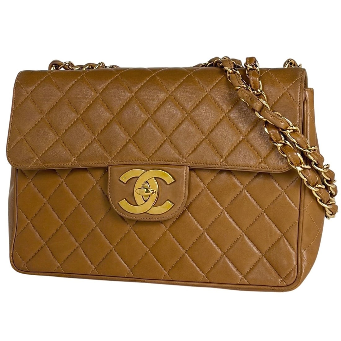 Chanel Large Matelassé Single Flap Chain Shoulder Bag with Coco Mark, Double Chain, Leather, Brown, (1 of 10)