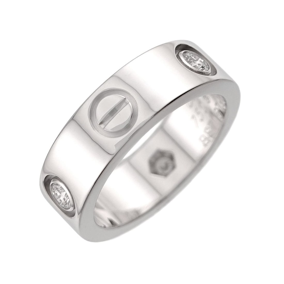 Cartier Love Classic #49 Ring, Half Diamond 3P, 18K WG White Gold 750, Ring: --- Catalog ---Category: SizeUS Size: 5Brand Size: 49Category: DesignType: Band ringGender: WomenMaterial: White gold (18K)Category: GeneralBrand: Cartier--- Item List ---Section: ConditionRanking: Ra