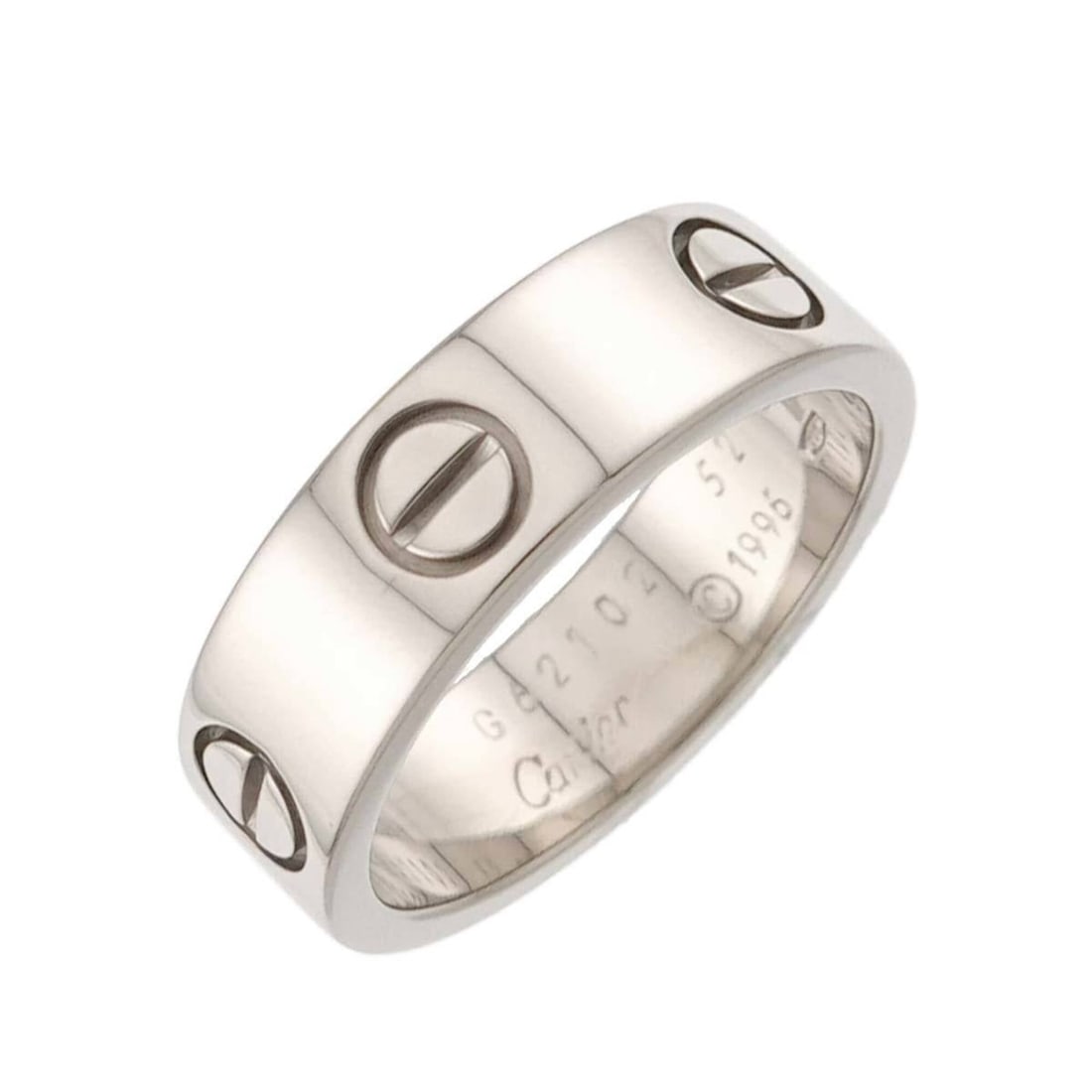 Cartier Love Ring #52, 18K White Gold (750): --- Catalog ---Category: SizeUS Size: 6.5Brand Size: 52Category: DesignType: Band ringGender: WomenMaterial: White gold (18K)Category: GeneralBrand: Cartier--- Item List ---Section: ConditionRanking: 