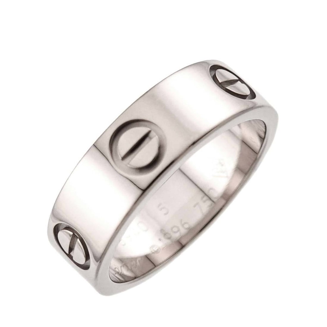 Cartier Love Ring #51, 18K White Gold (750): --- Catalog ---Category: SizeUS Size: 6Brand Size: 51Category: DesignType: Band ringGender: WomenMaterial: White gold (18K)Category: GeneralBrand: Cartier--- Item List ---Section: ConditionRanking: Ra