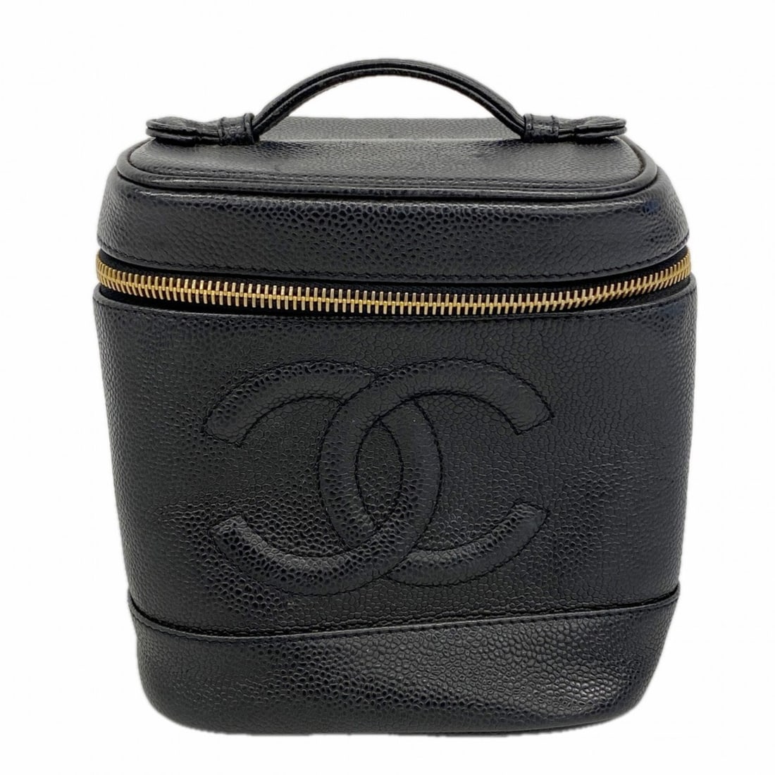 Chanel handbag/vanity bag, caviar leather, black, women's.: --- Catalog ---Category: SizeSize (HxWxD): 15cm x 14.5cm x 12cm / 5.9'' x 5.7'' x 4.72''Category: DesignType: Vanity bagColor: BlackGender: WomenMaterial: Grained Calfskin Hardware Color: GoldCategory