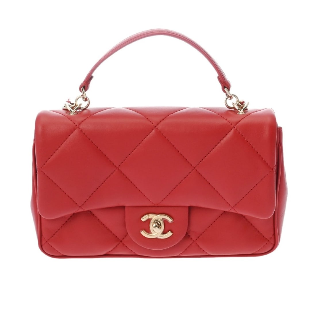 CHANEL Chain Shoulder Bag, Red, Women's, Lambskin, A Rank, Used, Ginzo (1 of 11)