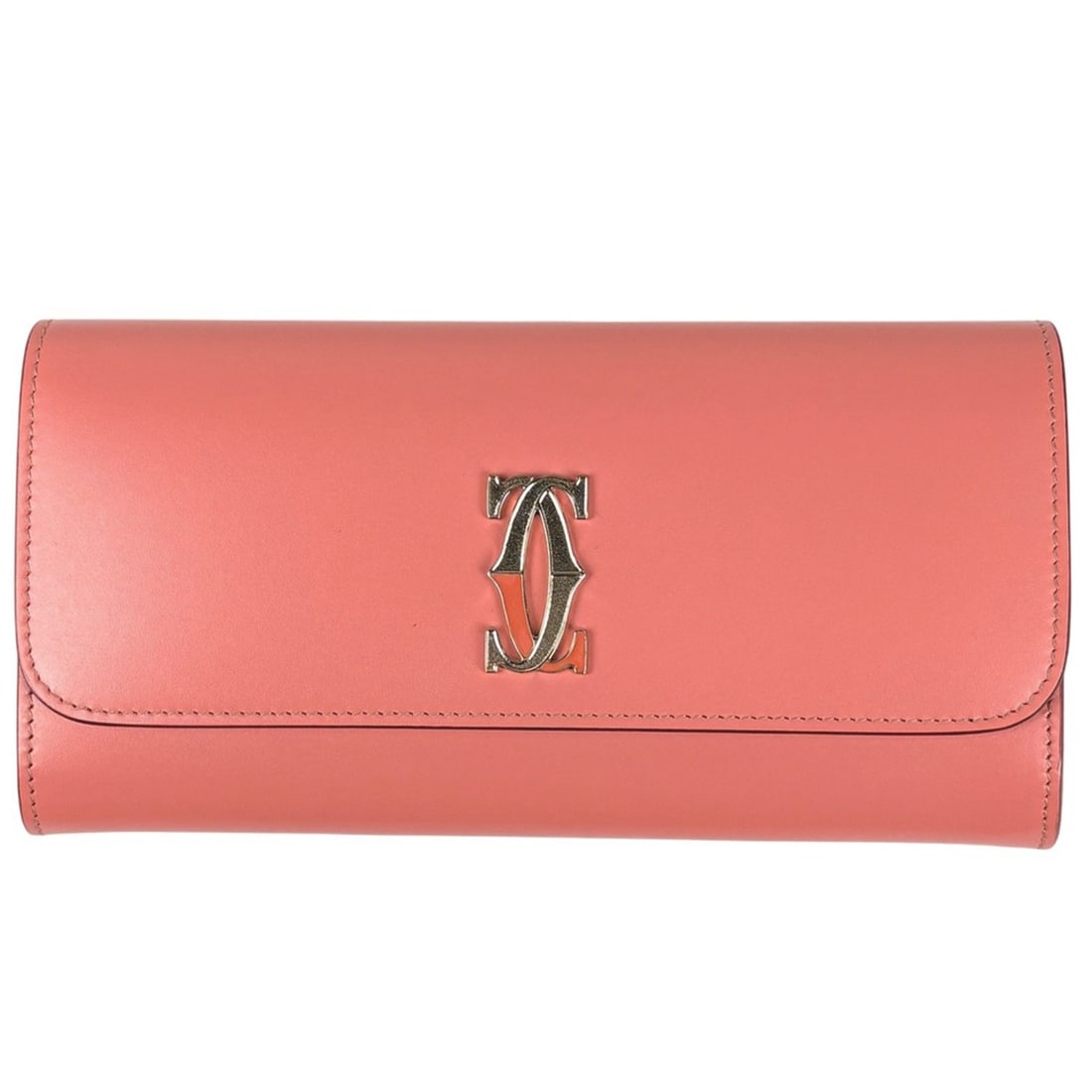 Cartier Double C de Bi-fold Long Wallet, Leather, Salmon Pink, Women's: --- Catalog ---Category: SizeSize (HxWxD): 9.5cm x 19cm x 2.5cm / 3.74'' x 7.48'' x 0.98''Category: DesignType: Long wallet (bi-fold)Color: Salmon pinkGender: WomenMaterial: Leather Category: GeneralL