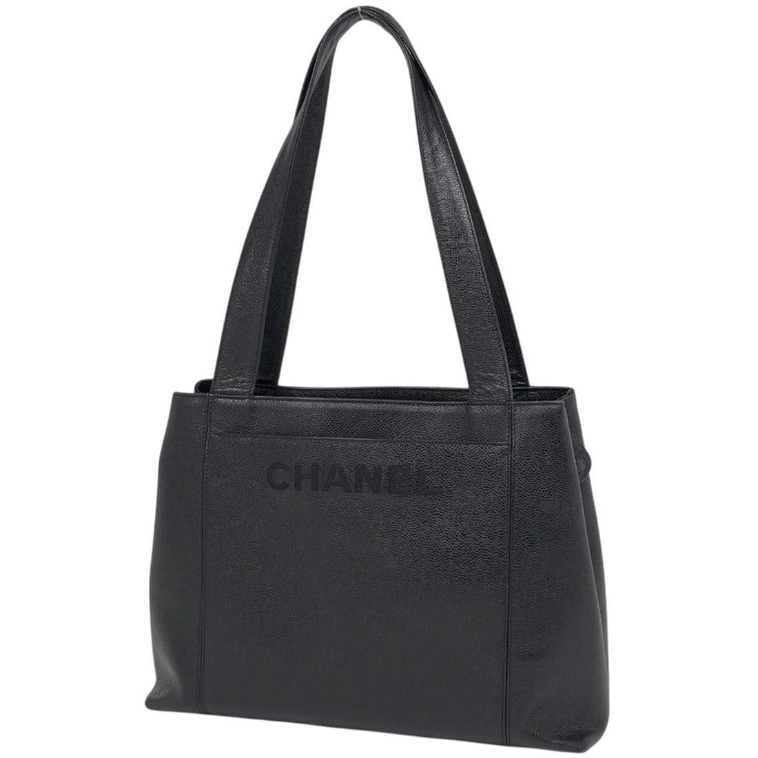 Chanel logo tote bag/shoulder bag, caviar leather, black, women's.: --- Catalog ---Category: SizeSize (HxWxD): 27cm x 36cm x 11.5cm / 10.62'' x 14.17'' x 4.52''Category: DesignType: Shoulder bag, Tote bagColor: BlackGender: WomenMaterial: Grained Calfskin Category: Ge