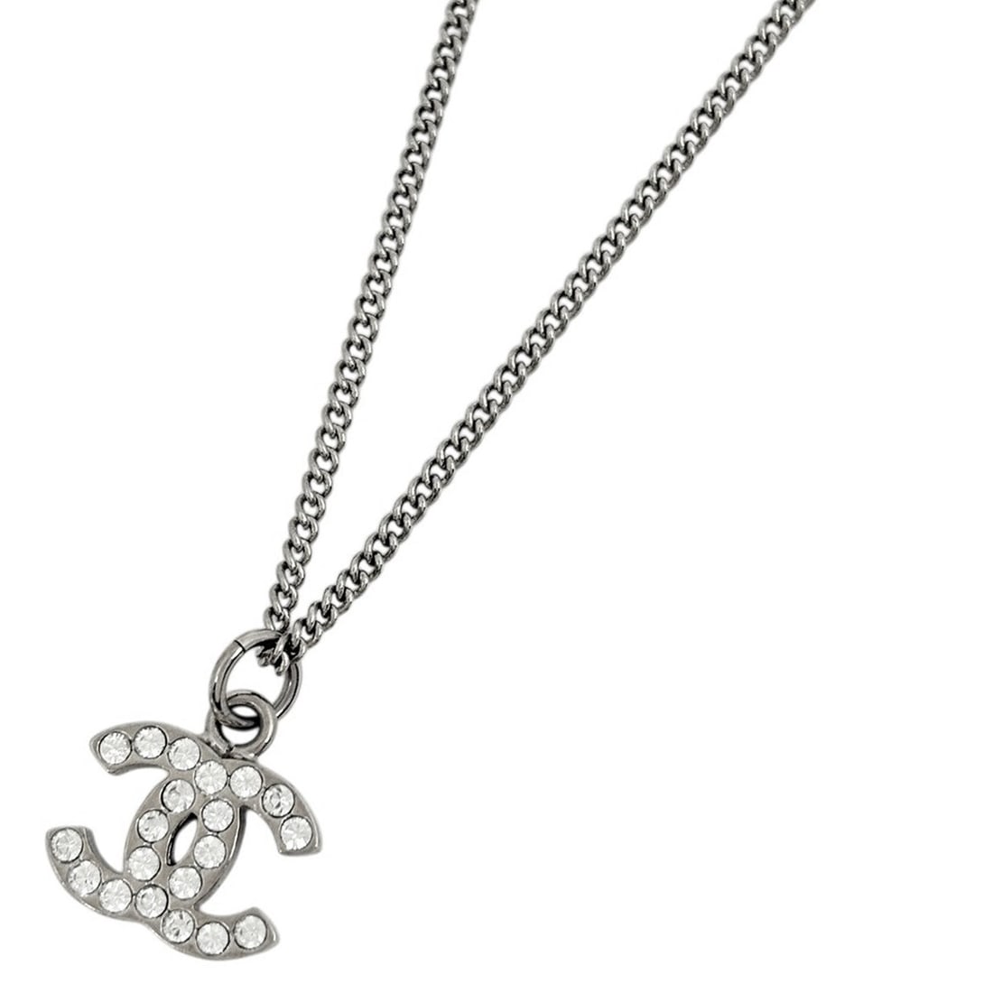 Chanel Coco Mark Rhinestone Necklace, Silver Plated, Silver, Women's: --- Catalog ---Category: SizePendant Size: 1.5mm x 1.5mm / 0.05'' x 0.05''Neck Circumference: 42 cm / 16.53''Category: DesignColor: SilverStone: RhinestoneGender: WomenMaterial: Gold plating, SilverNe