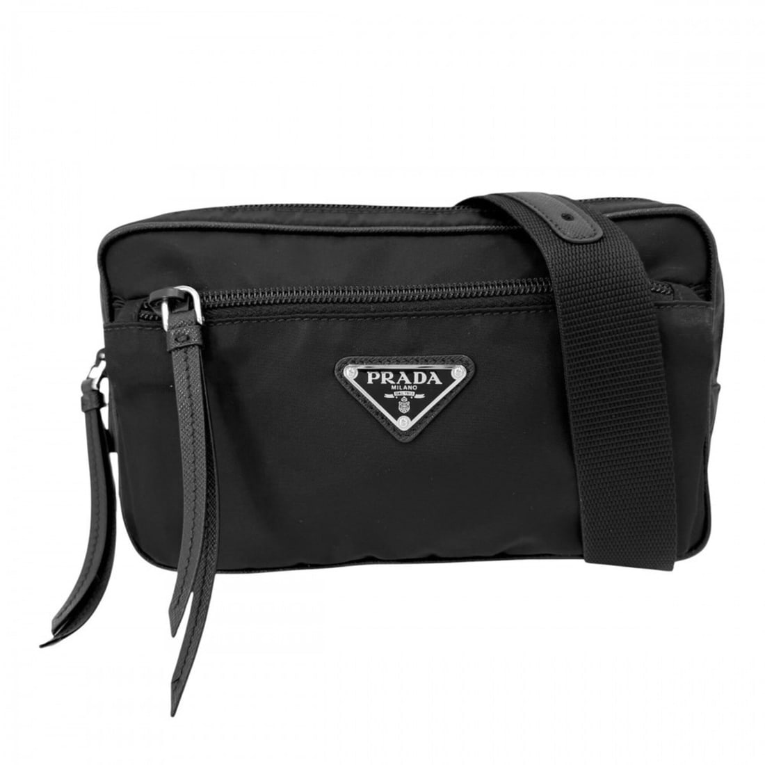 Prada Body Bag for Men and Women, Shoulder Bag, Crossbody Waist Triangle Logo, Re-Nylon Leather,: --- Catalog ---Category: SizeSize (HxWxD): 12cm x 21cm x 4.5cm / 4.72'' x 8.26'' x 1.77''Category: DesignType: Fanny pack, Sling bagColor: BlackGender: Men,WomenMaterial: Nylon , Leather Category: Gen