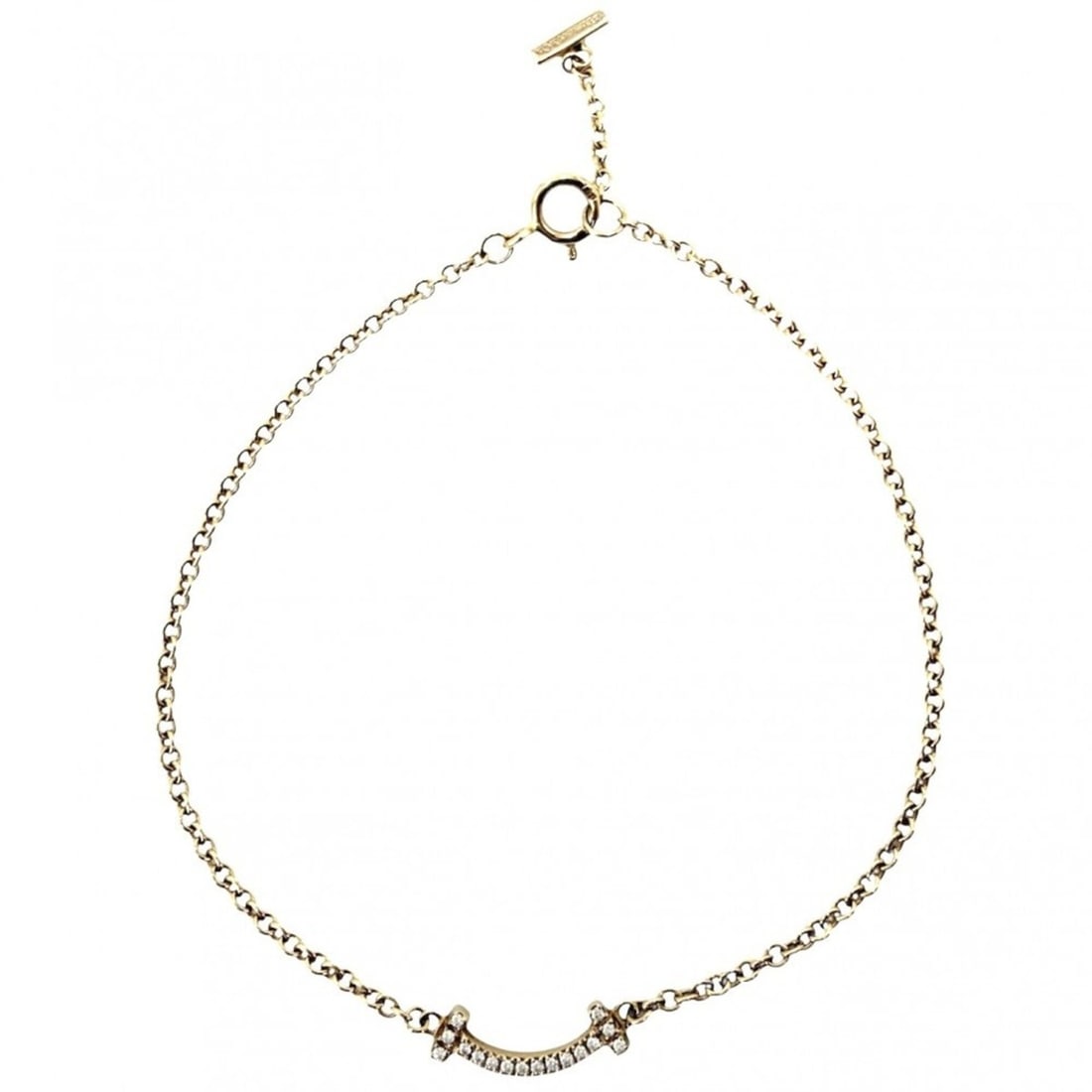 Tiffany & Co. Women's Bracelet, T Smile Mini/Medium, 18K Pink Gold (Au750), 0.04ct Diamond, Approx.: --- Catalog ---Category: SizeLength: 16cm / 6.29''Category: DesignType: Charm braceletGender: WomenMaterial: Pink gold (18K)Category: GeneralBrand: Tiffany--- Item List ---Section: ConditionRanking: R