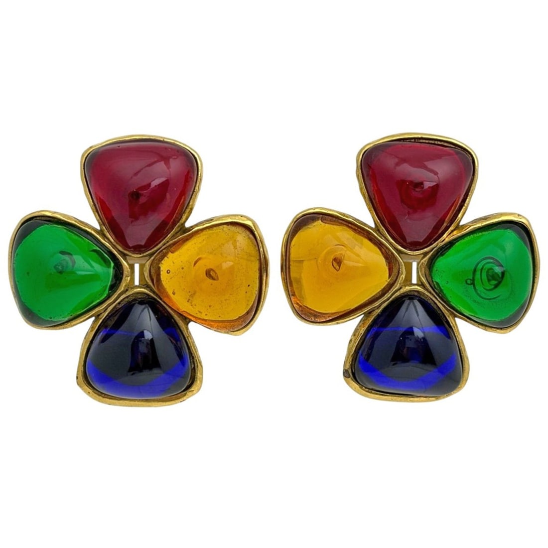 Chanel Coco Mark Color Stone Earrings, Gripoix GP Gold, Multicolor, Women's: --- Catalog ---Category: SizeStone Size (HxW): 40.00mm x 44.00mm / 1.57'' x 1.73''Category: DesignColor: Gold, Multi-colorGender: WomenCategory: GeneralBrand: Chanel--- Item List ---Section: Condition