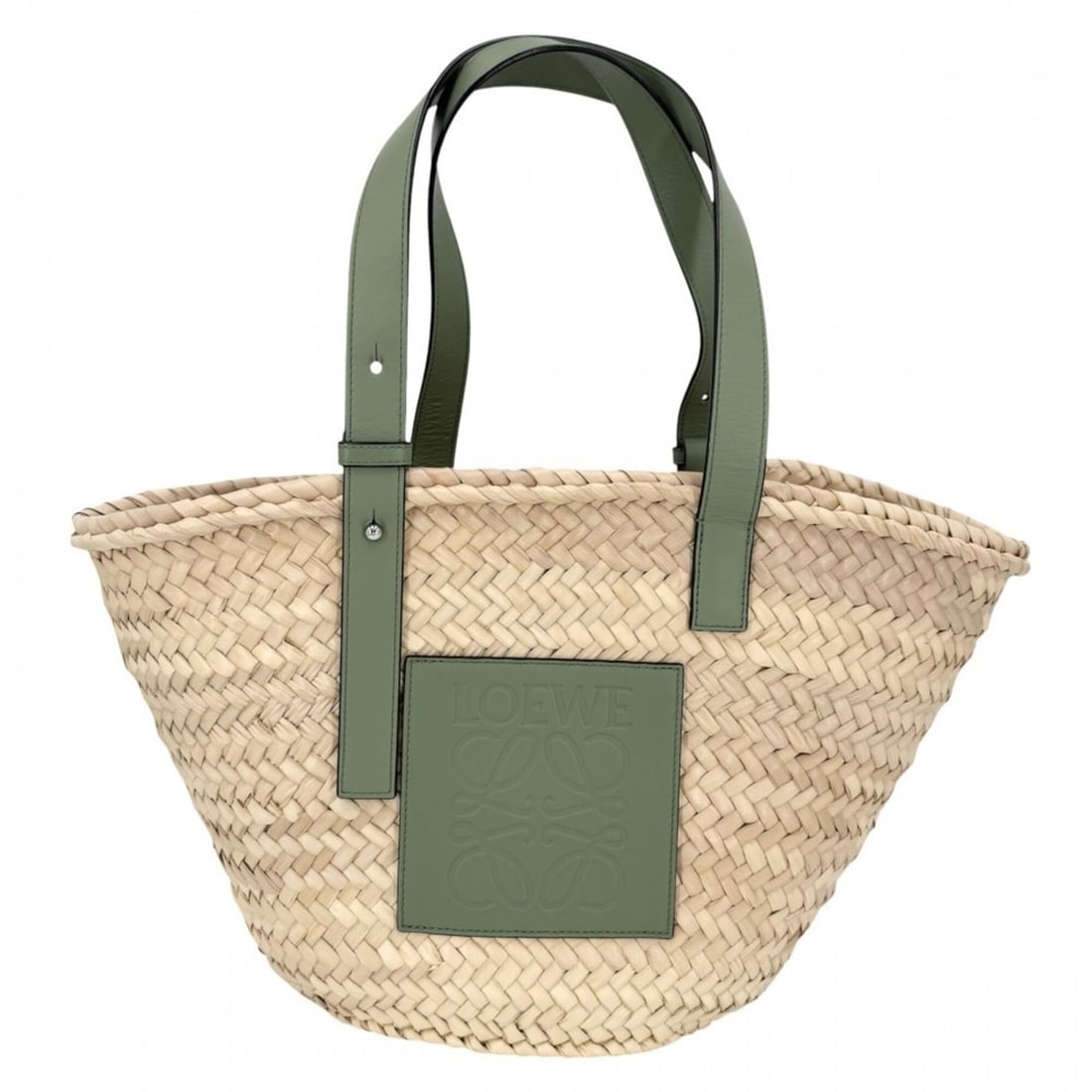 Loewe handbag for women, Anagram basket bag, medium size, palm leaf pattern, calf leather,: --- Catalog ---Category: SizeSize (HxWxD): 27cm x 46cm x 13cm / 10.62'' x 18.11'' x 5.11''Handle Length: 50cm / 19.68''Category: DesignType: Basket, HandbagColor: Beige, GreenGender: WomenCategory: Ge