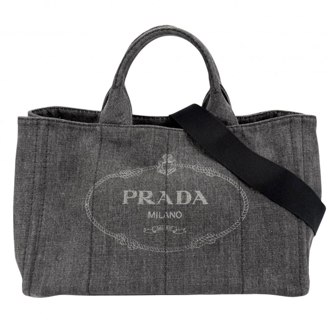 Prada handbag for women, shoulder bag, Canapa denim tote triangle logo, PRADA 1BG642, cotton, black,: --- Catalog ---Category: SizeSize (HxWxD): 23cm x 37cm x 23cm / 9.05'' x 14.56'' x 9.05''Strap Length: 130cm / 51.18''Handle Length: 30cm / 11.81''Category: DesignType: Handbag, Shoulder bag, Tote bag