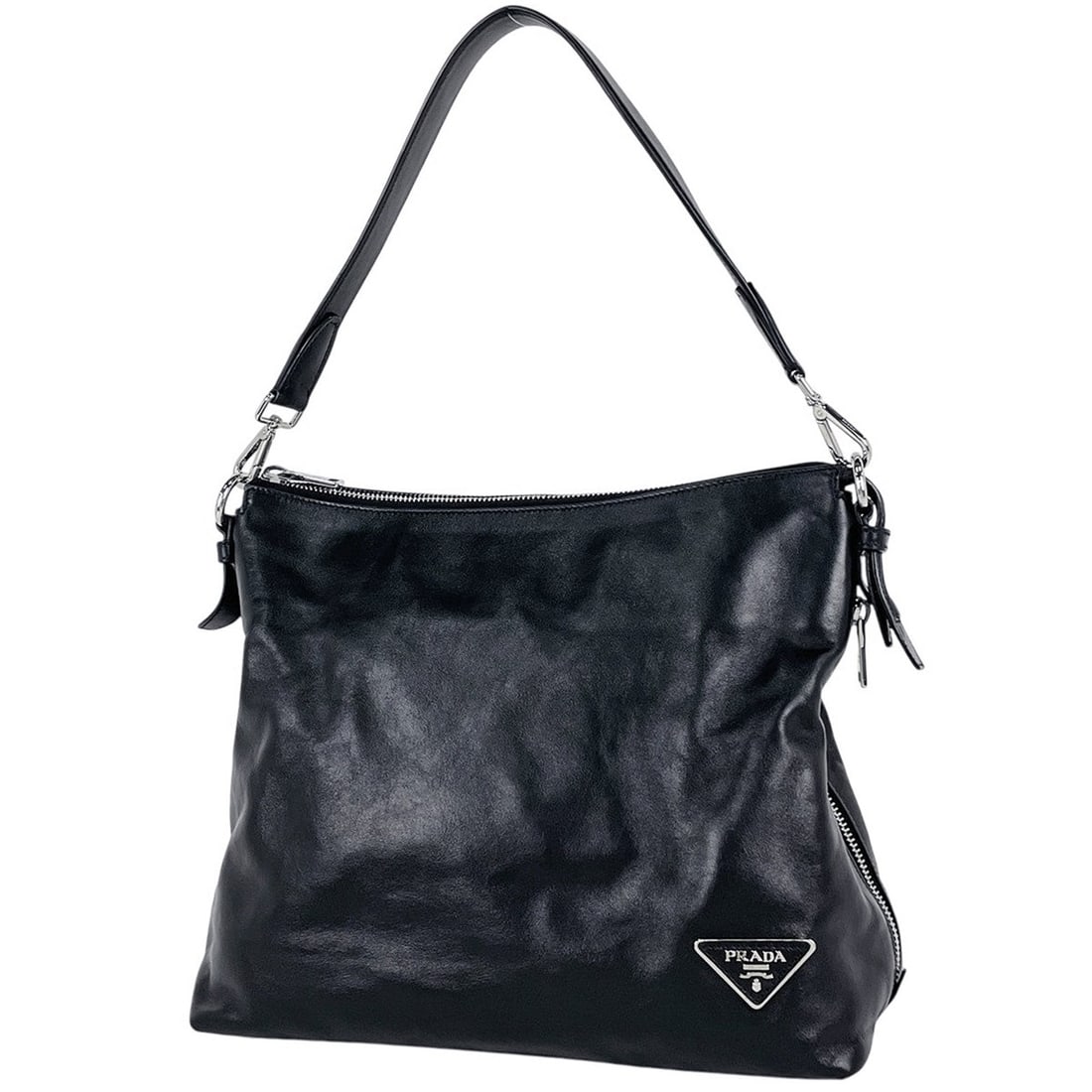 Prada PRADA Logo Plate Shoulder Bag, Leather, Nero (Black), Women's: --- Catalog ---Category: SizeSize (HxWxD): 31cm x 35cm x 15cm / 12.2'' x 13.77'' x 5.9''Category: DesignType: Shoulder bagColor: BlackGender: WomenMaterial: Leather Category: GeneralBrand: Prada--- It