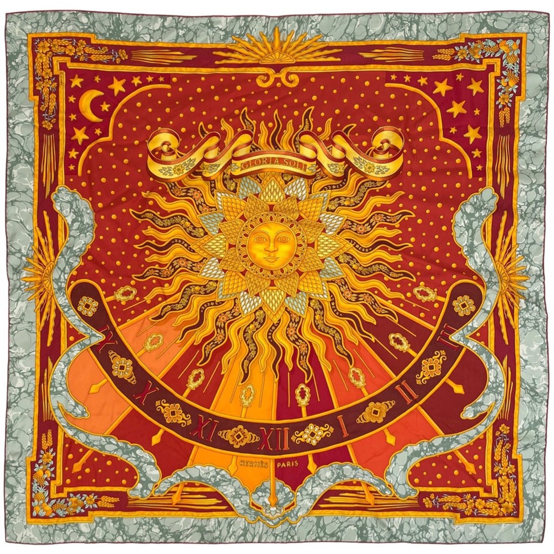Hermes Carre 90 CARPE DIEM Enjoy Today Scarf Muffler Silk Orange Multicolor Women's: --- Catalog ---Category: SizeSize (LxW): 88cm x 87cm / 34.64'' x 34.25''Category: DesignType: ScarfColor: Multi-color, OrangeGender: WomenMaterial: Silk Category: GeneralBrand: Hermes--- Item List ---