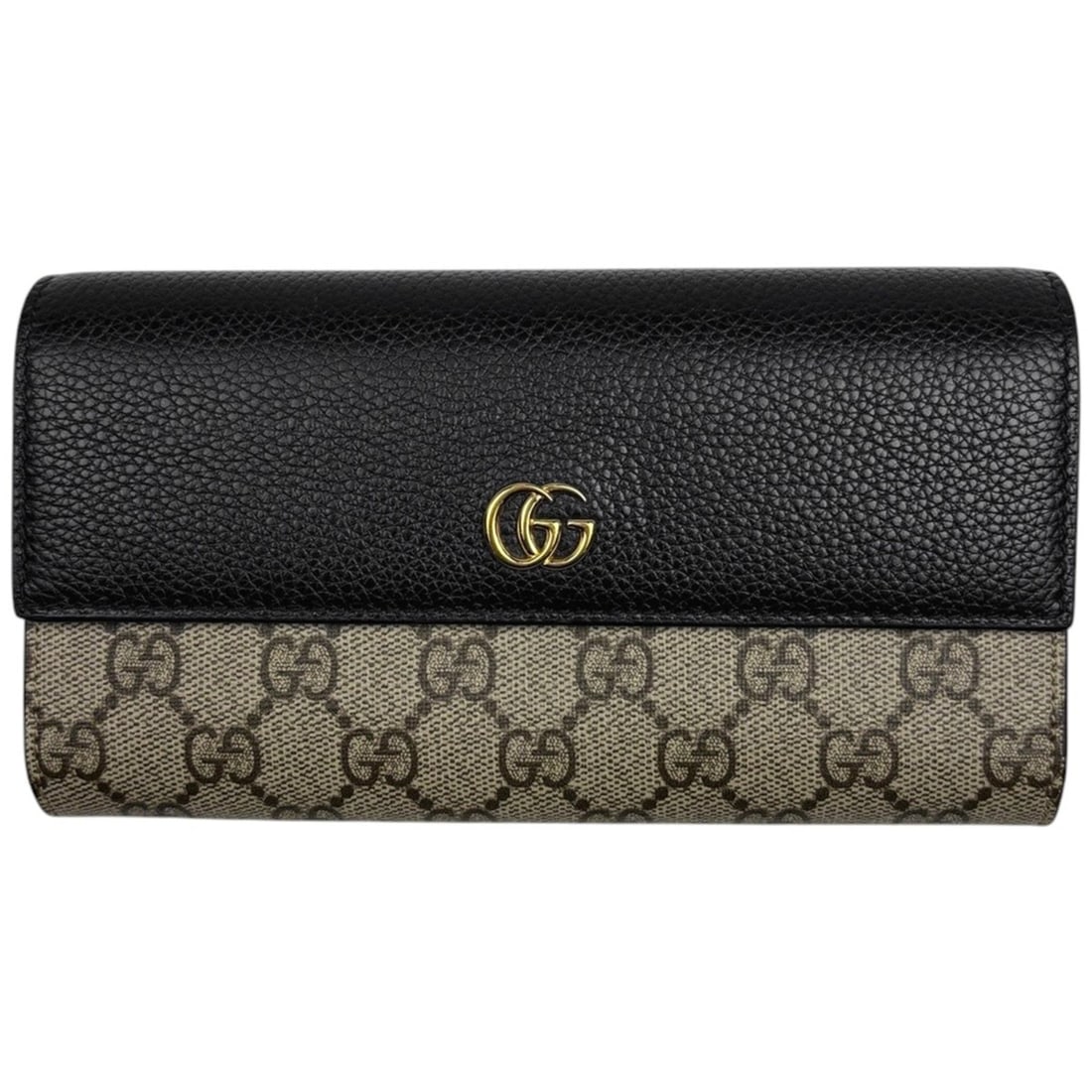 Gucci Double G Bicolor Continental Wallet GG Pattern Long Coated Canvas Beige Black 456116 Women's (1 of 19)