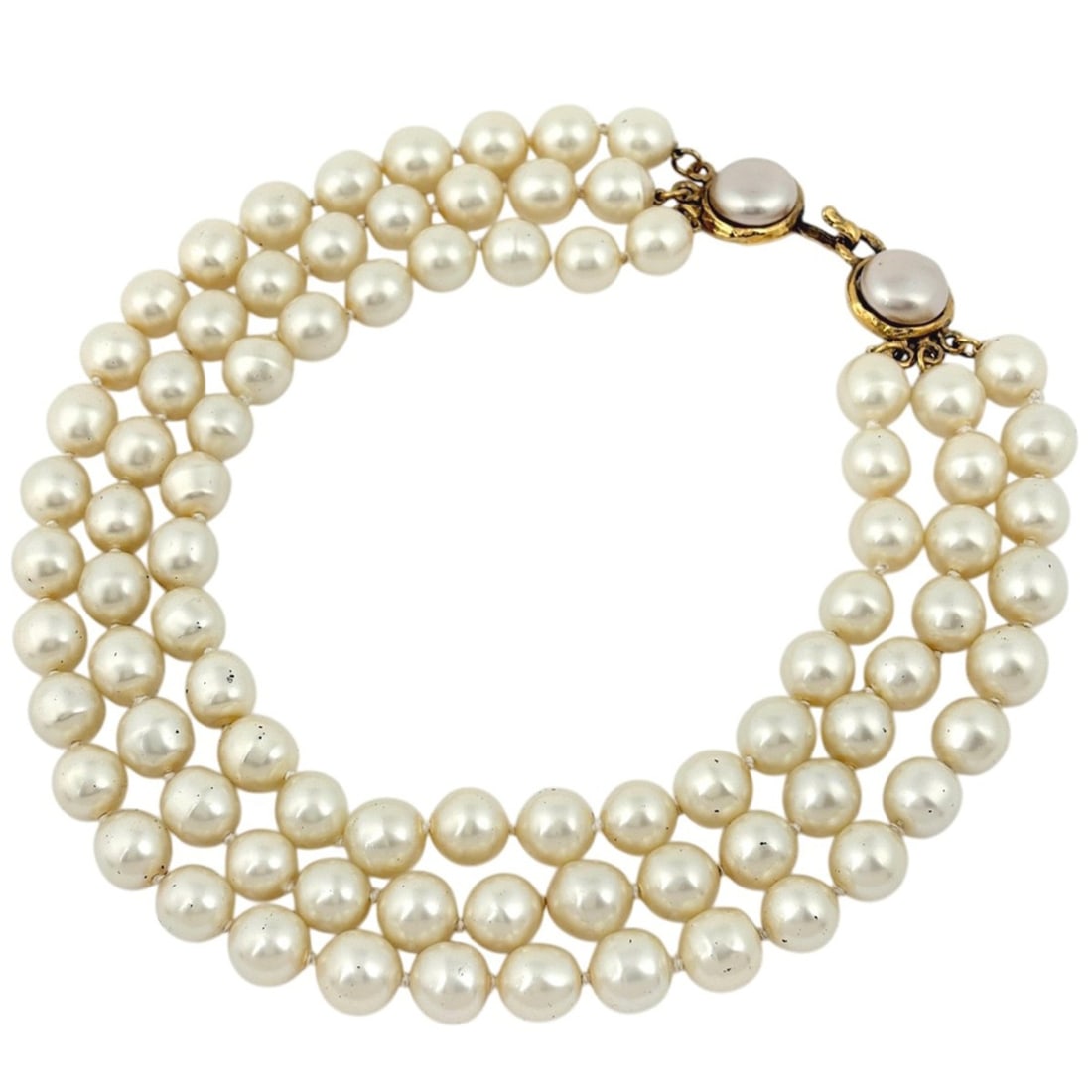 Chanel CHANEL Faux Pearl Necklace, Triple Strand, GP Gold, Women's (1 of 6)