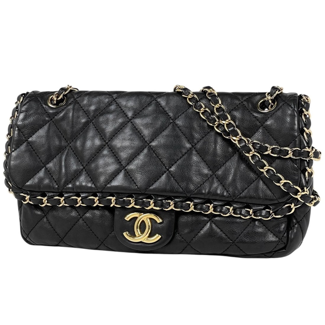 Chanel Chain Me Shoulder Bag, Coco Mark, Leather, Black, Women's: --- Catalog ---Category: SizeSize (HxWxD): 17cm x 28cm x 5cm / 6.69'' x 11.02'' x 1.96''Category: DesignType: Shoulder bagColor: BlackGender: WomenMaterial: Leather Category: GeneralBrand: Chanel--- I