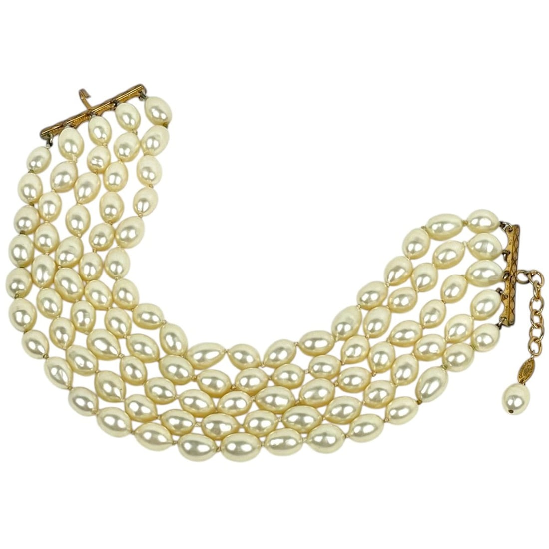Chanel Faux Pearl Necklace, 5-Strand Choker, White, Women's: --- Catalog ---Category: SizeNeck Circumference: 40 cm / 15.74''Category: DesignColor: WhiteGender: WomenMaterial: Artificial pearlNecklace Type: NecklaceCategory: GeneralBrand: Chanel--- Item List --