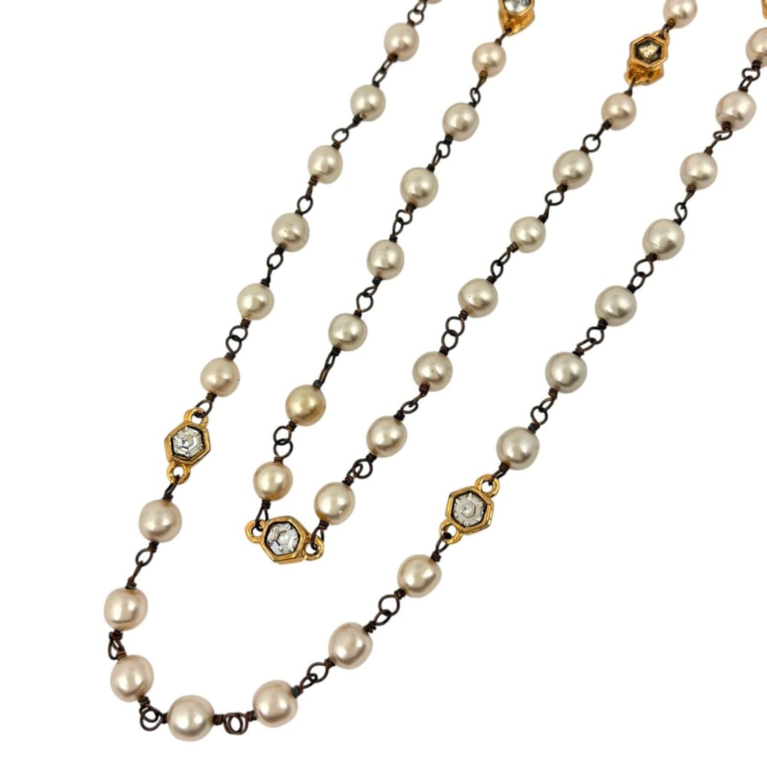 Chanel Faux Pearl Necklace, Beaded, Long, Gold Plated, Women's (1 of 13)