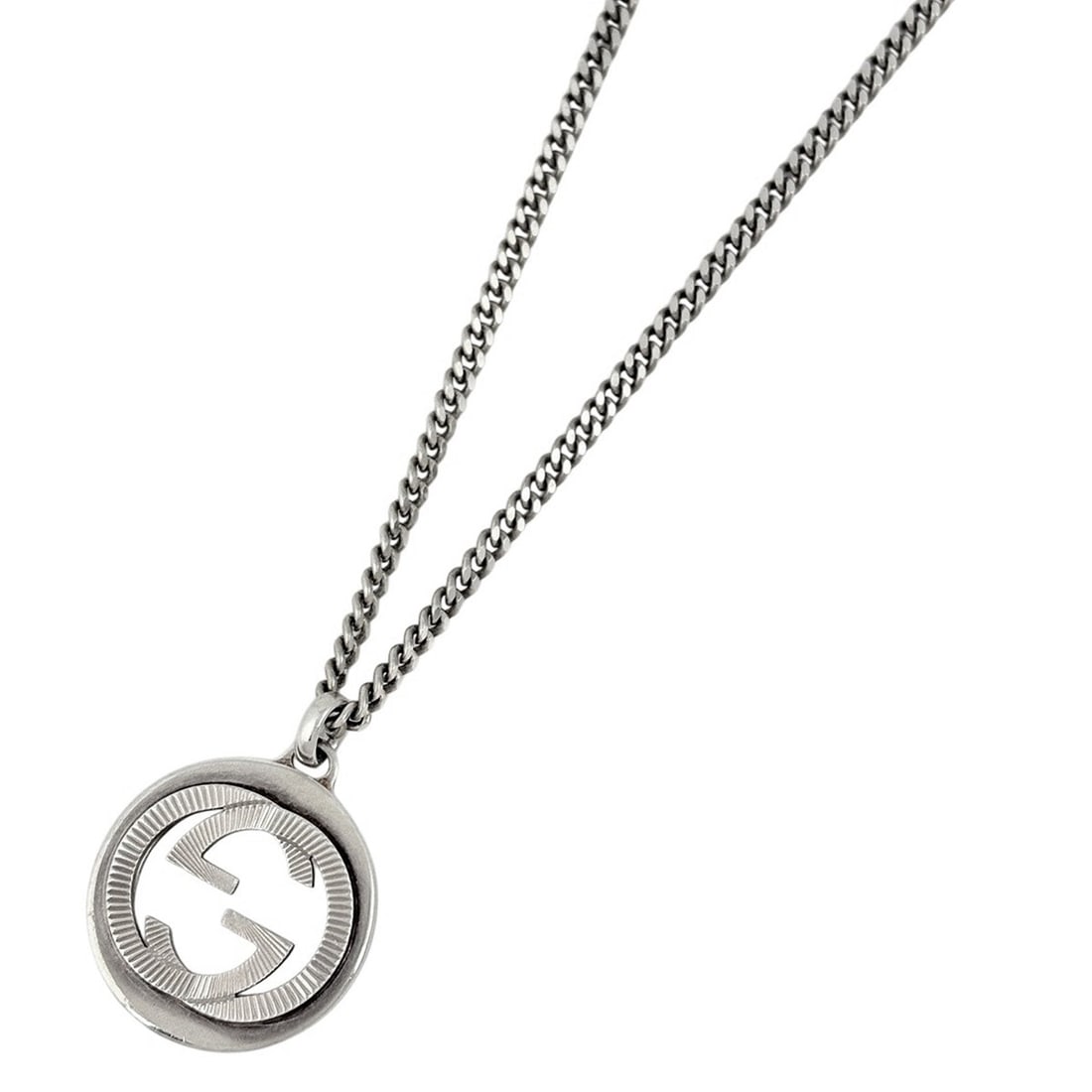 Gucci Interlocking G Necklace, Round, Sterling Silver 925, Silver, Women's: --- Catalog ---Category: SizePendant Size: 2.4mm x 3mm / 0.09'' x 0.11''Neck Circumference: 55.5 cm / 21.85''Category: DesignColor: SilverGender: WomenMaterial: Silver 925Necklace Type: NecklaceCatego