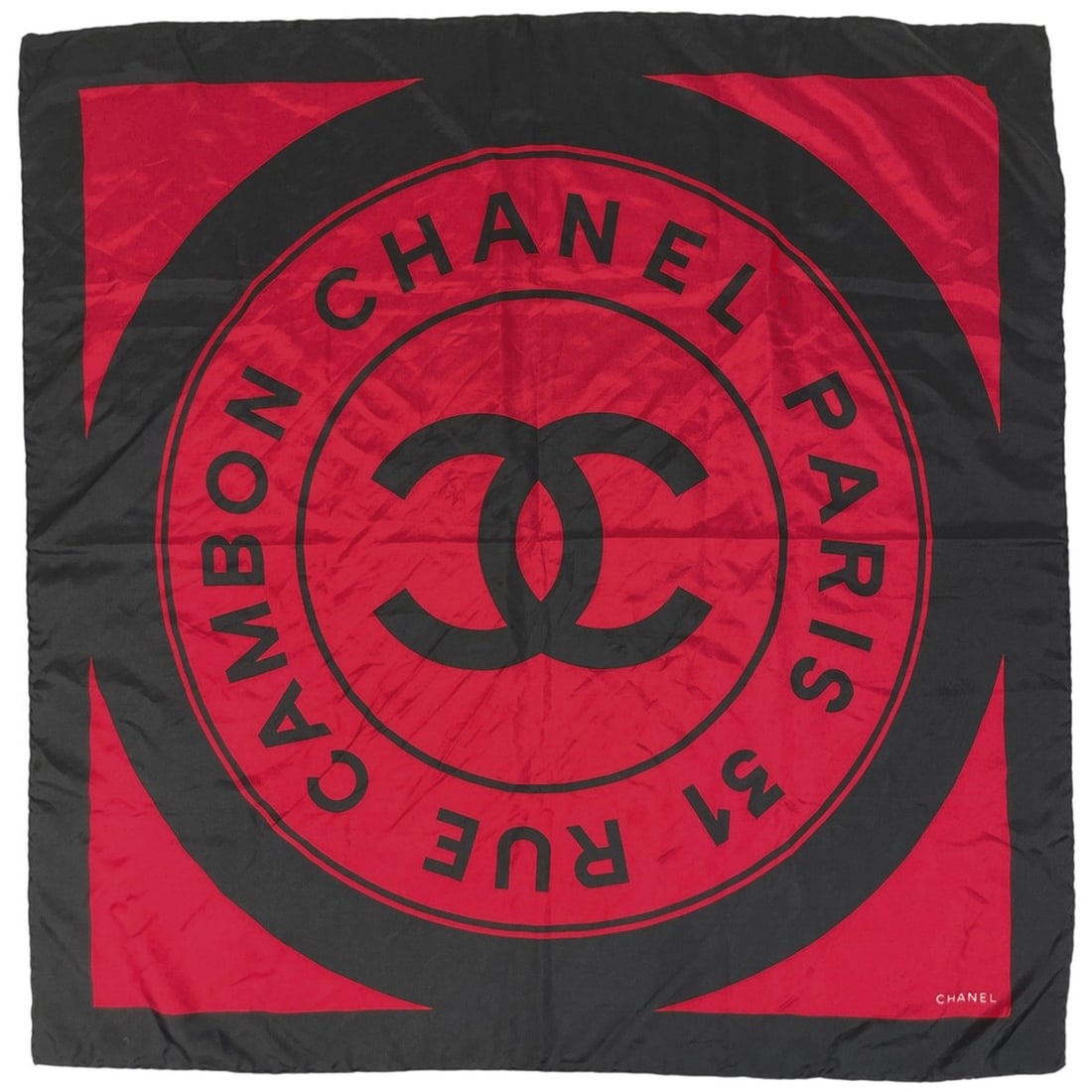 Chanel Coco Mark Scarf Muffler 31 RUE CAMBON Silk Red Black Women's: --- Catalog ---Category: SizeSize (LxW): 85cm x 85cm / 33.46'' x 33.46''Category: DesignType: ScarfColor: Black, Red colorGender: WomenMaterial: Silk Category: GeneralBrand: Chanel--- Item List ---Sec