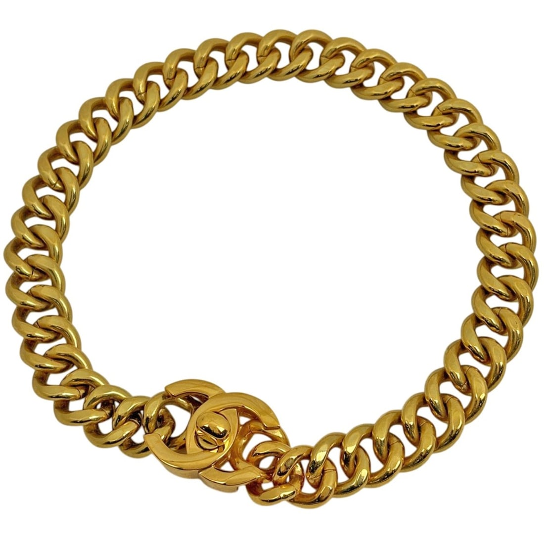 Chanel Coco Mark Chain Necklace Turnlock GP Gold Women's (1 of 13)