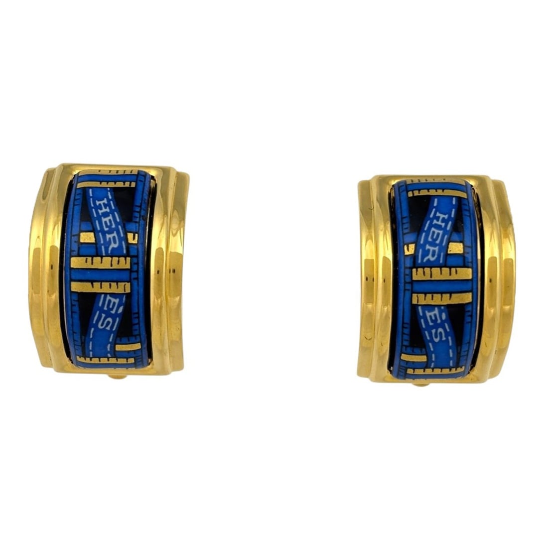 Hermes enamel earrings, GP gold, blue, women's.: --- Catalog ---Category: SizeStone Size (HxW): 15.00mm x 20.00mm / 0.59'' x 0.79''Category: DesignColor: Blue, GoldGender: WomenCategory: GeneralBrand: Hermes--- Item List ---Section: ConditionRanking