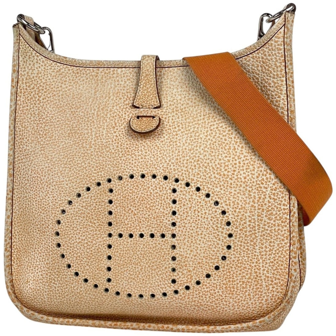 Hermes Evelyne 1 PM H Logo Shoulder Bag, Dalmatian Buffle Kipper, Size F, Women's: --- Catalog ---Category: SizeSize (HxWxD): 26cm x 27cm x 7.5cm / 10.23'' x 10.62'' x 2.95''Category: DesignType: Shoulder bagColor: OrangeGender: WomenMaterial: Leather Leather/Fur Type: DalmatienCate