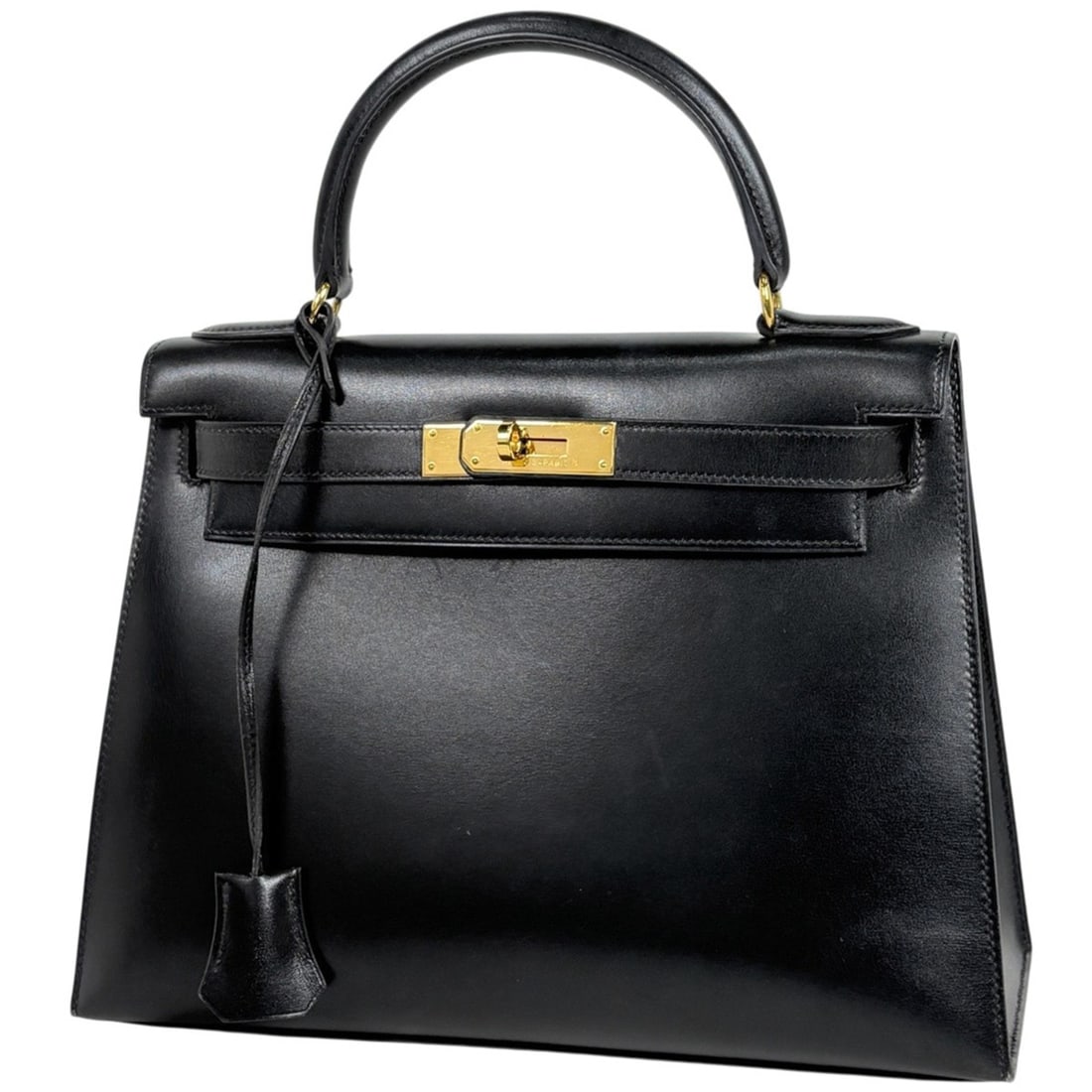 Hermes Kelly 28, 2-way handbag, Box Calf leather, Black, Women's.: --- Catalog ---Category: SizeSize (HxWxD): 20cm x 28cm x 11.5cm / 7.87'' x 11.02'' x 4.52''Category: DesignType: HandbagColor: BlackGender: WomenMaterial: Box calf leather Category: GeneralBrand: Herm