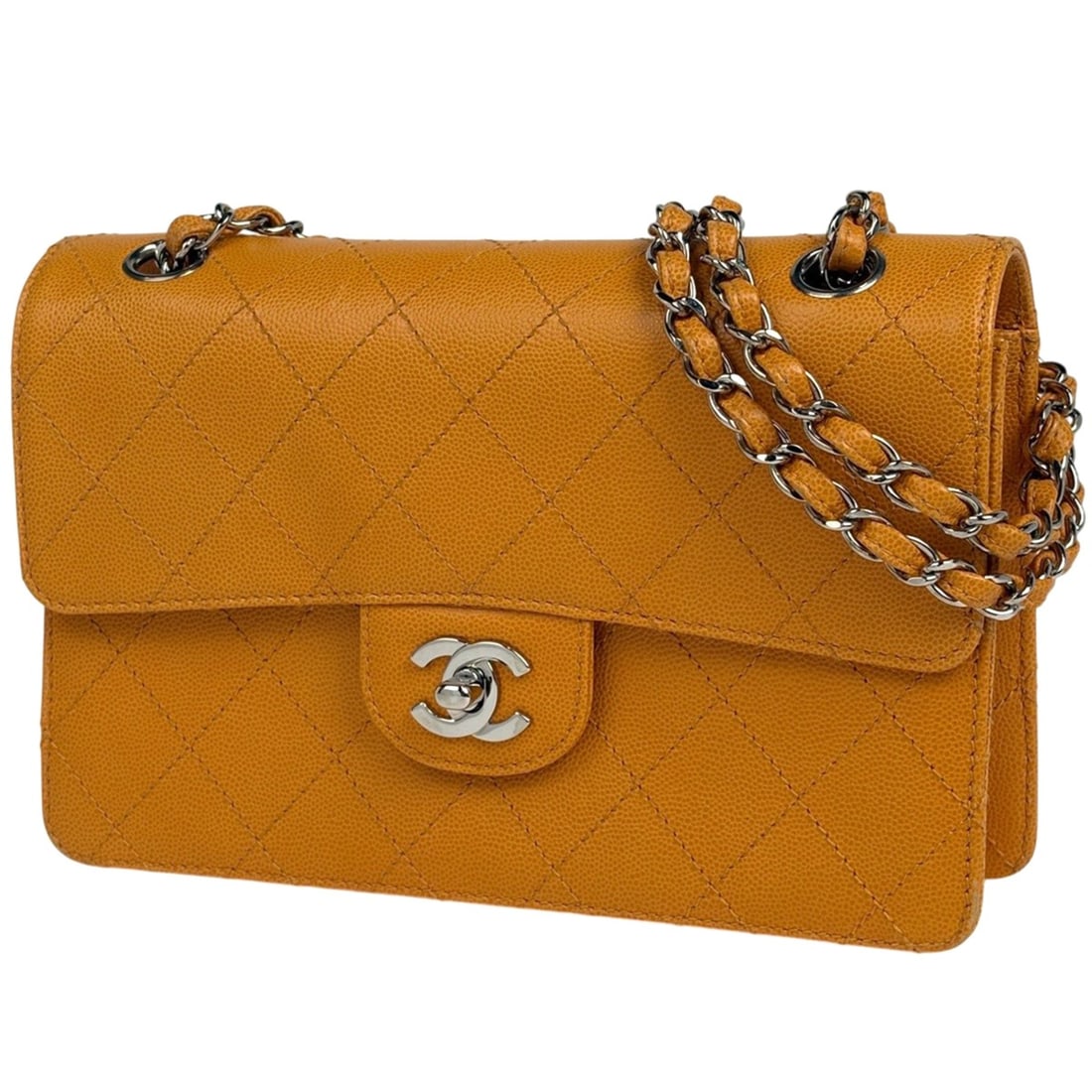 Chanel Coco Mark Chain Shoulder Bag, Matelassé Caviar Skin, Orange, Women's: --- Catalog ---Category: SizeSize (HxWxD): 15cm x 22cm x 6.5cm / 5.9'' x 8.66'' x 2.55''Category: DesignType: Shoulder bagColor: OrangeGender: WomenMaterial: Grained Calfskin Category: GeneralBrand: C
