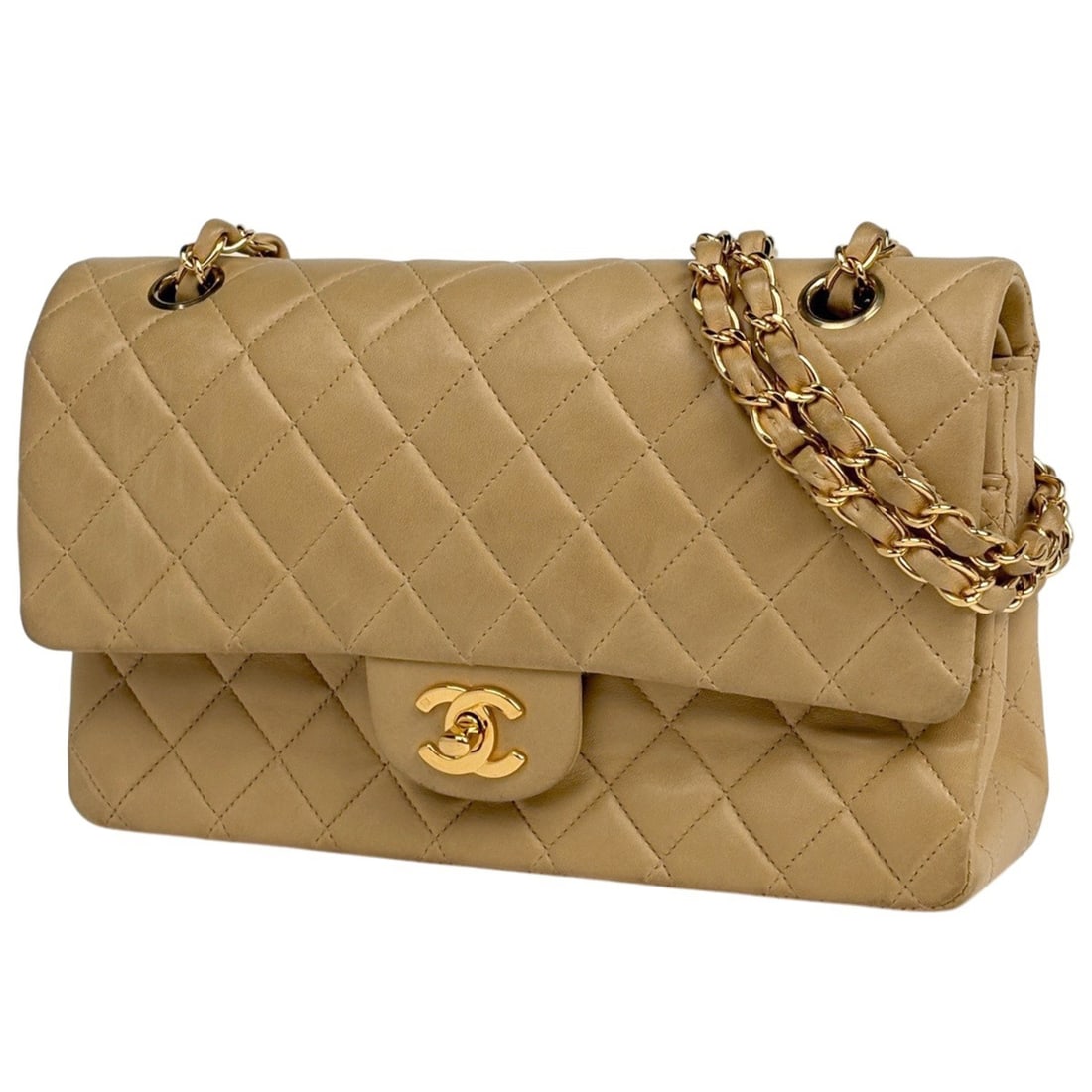 Chanel Matelassé Double Flap Chain Shoulder Bag, Coco Mark, Leather, Beige, A01112, Women's: --- Catalog ---Category: SizeSize (HxWxD): 15cm x 25cm x 6.5cm / 5.9'' x 9.84'' x 2.55''Category: DesignType: Shoulder bagColor: BeigeGender: WomenMaterial: Leather Category: GeneralMPN: A01112Brand: 