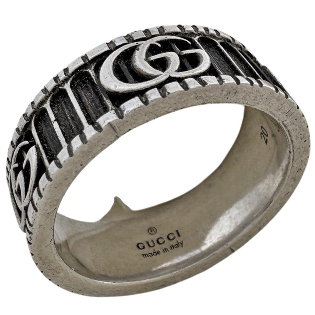 Gucci Double G Wide Ring, Sterling Silver 925, Women's Ring: --- Catalog ---Category: SizeJP Size: 19US Size: 9.5Category: DesignType: Band ringColor: SilverGender: WomenMaterial: Silver 925Category: GeneralBrand: Gucci--- Item List ---Section: ConditionRanking