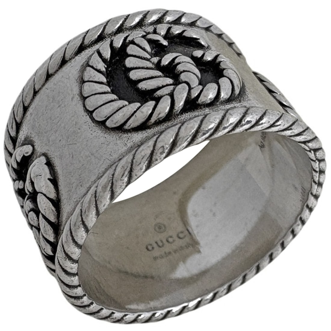 Gucci Double G Wide Ring GG Marmont Sterling Silver 925 Women's: --- Catalog ---Category: SizeJP Size: 19US Size: 9.5Category: DesignType: Band ringColor: SilverGender: WomenMaterial: Silver 925Category: GeneralBrand: Gucci--- Item List ---Section: ConditionRanking
