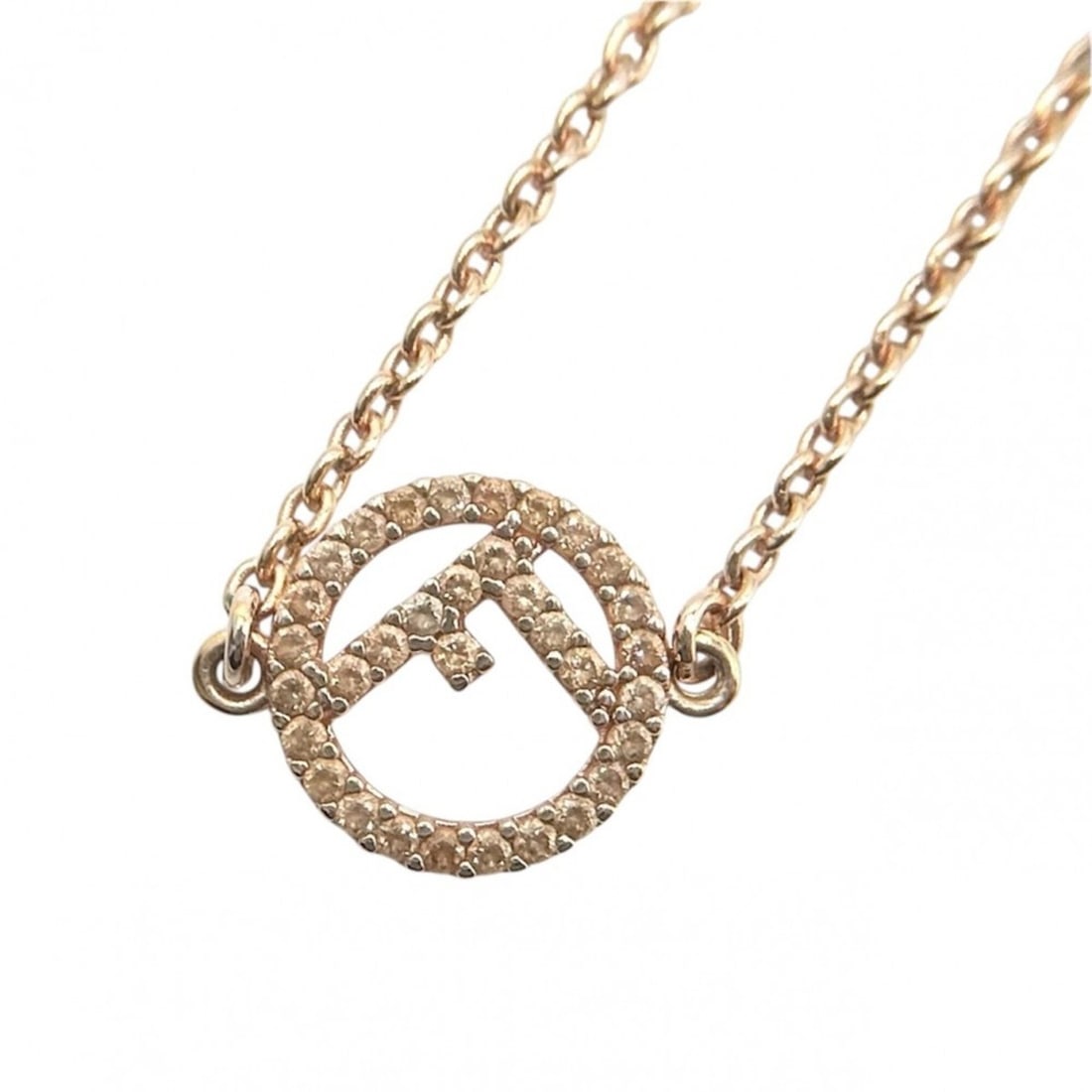 Fendi Necklace for Women, F is Fendi, Adjustable, Logo, Rhinestone, Pink Gold, Approx. 4.5g: --- Catalog ---Category: SizePendant Size: 10mm x 10mm / 0.39'' x 0.39''Neck Circumference: 43.5 cm / 17.12''Category: DesignColor: Pink goldGender: WomenMaterial: RhinestoneNecklace Type: NecklaceCat