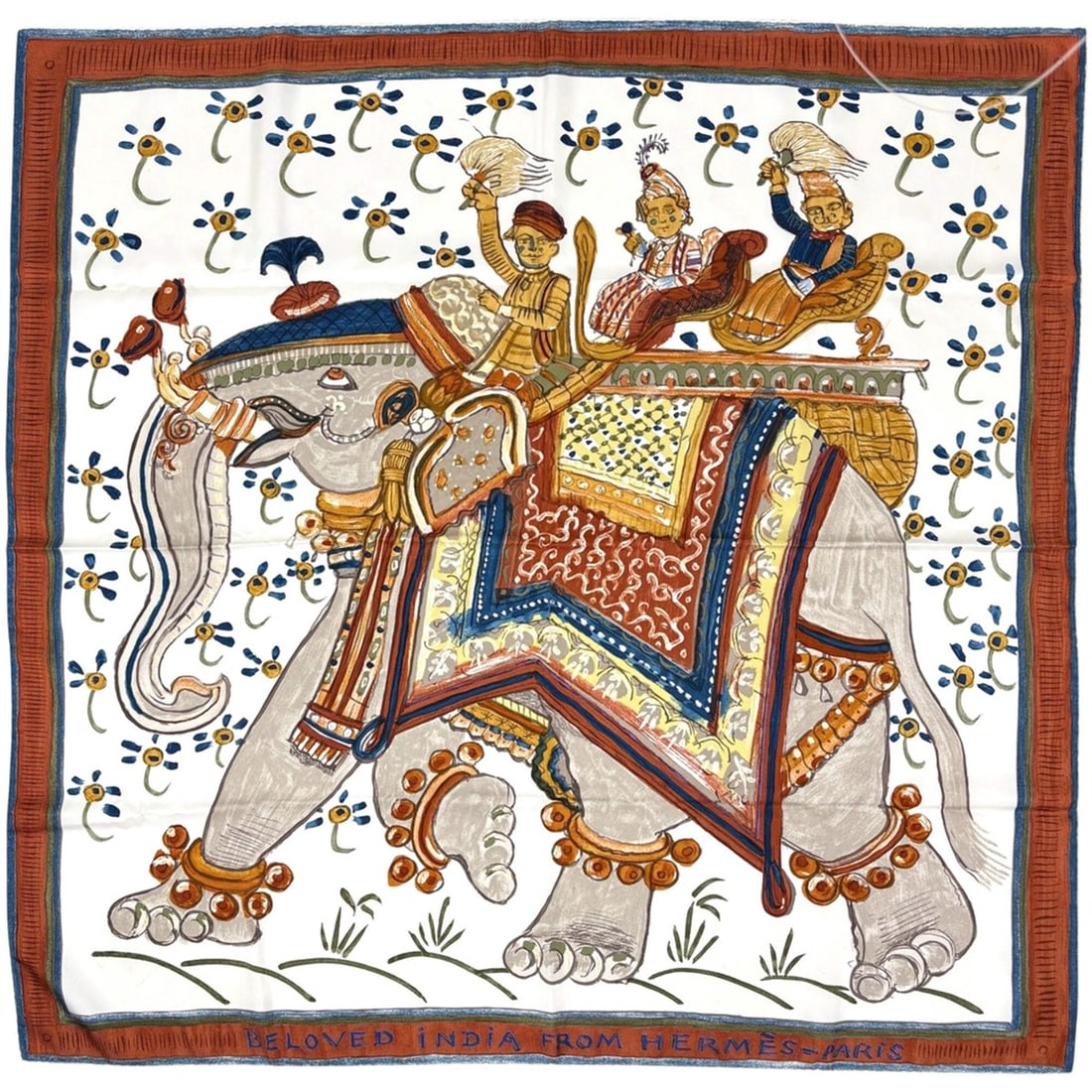 Hermes Carre 90 BELOVED INDIA (Deep Indian Love) Scarf/Muffler, Silk, White/Multicolor, Women's: --- Catalog ---Category: SizeSize (LxW): 89cm x 88cm / 35.03'' x 34.64''Category: DesignType: ScarfColor: Multi-color, WhiteGender: WomenMaterial: Silk Category: GeneralBrand: HermesCountry of Origin:
