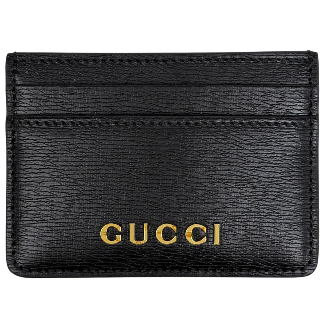 Gucci logo business card holder/card case, script leather, black, 773428, women's. (1 of 11)