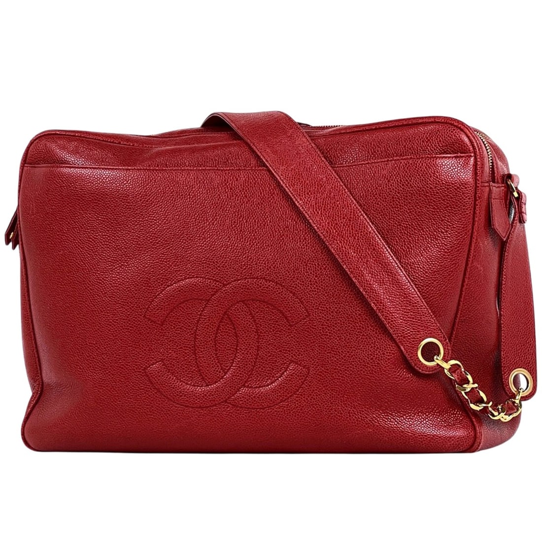 Chanel Coco Mark Chain Shoulder Bag, Caviar Leather, Red, Women's: --- Catalog ---Category: SizeSize (HxWxD): 26cm x 36cm x 14cm / 10.23'' x 14.17'' x 5.51''Category: DesignType: Shoulder bagColor: Red colorGender: WomenMaterial: Grained Calfskin Category: GeneralBra