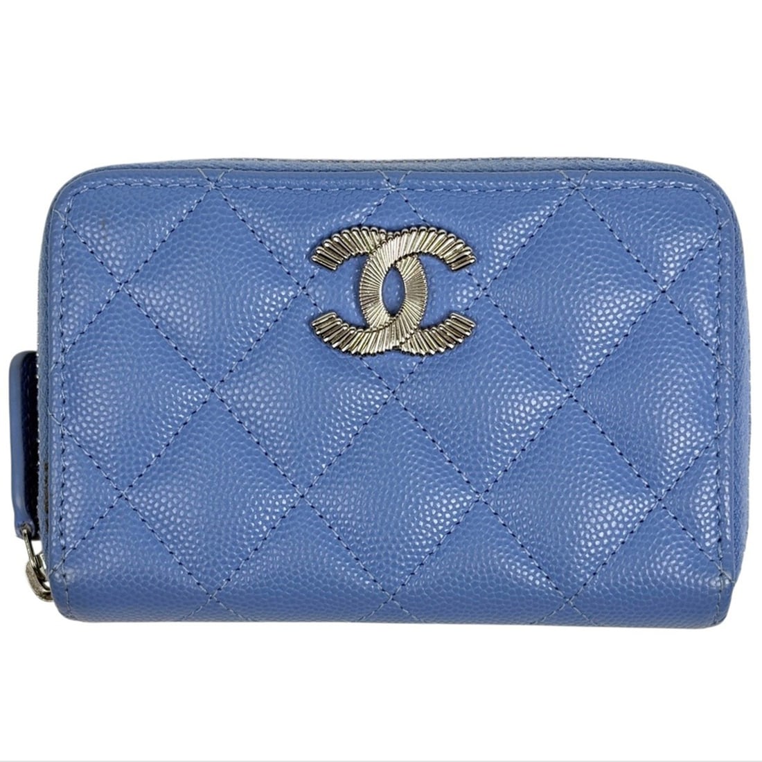 Chanel Coco Mark Round Zip Wallet/Coin Purse/Card Case, Matelassé Caviar Skin, Blue, Women's: --- Catalog ---Category: SizeSize (HxWxD): 8cm x 12cm x 2cm / 3.14'' x 4.72'' x 0.78''Category: DesignType: Coin purse/coin caseColor: BlueGender: WomenMaterial: Leather Leather/Fur Type: Grained Calf
