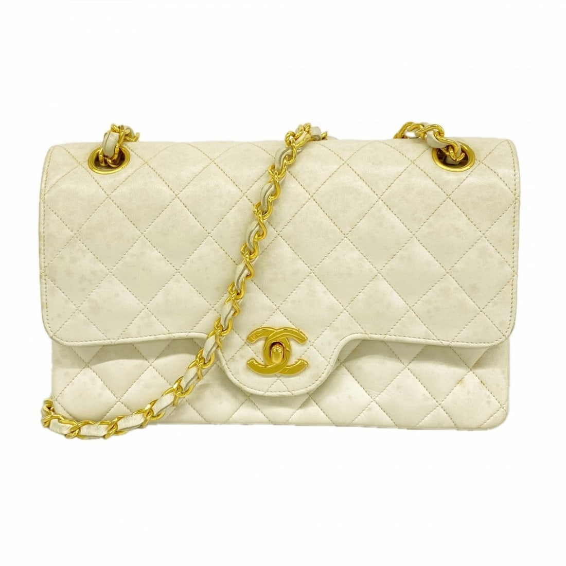 Chanel Matelassé Shoulder Bag, Double Flap, Chain, Lambskin, White, Women's (1 of 18)