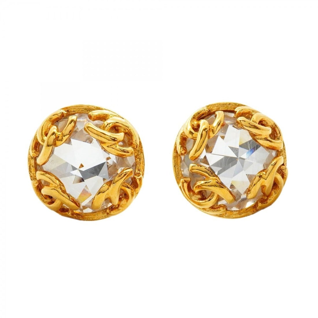 Chanel Earrings, Coco Mark Circle, GP Plated, Rhinestone, Gold, Women's: --- Catalog ---Category: SizeSize (HxWxD): 18.90mm x 18.50mm / 0.74'' x 0.73''Category: DesignType: Clip earringsColor: GoldGender: WomenMaterial: Gold plating, RhinestoneCategory: GeneralBrand: Chane