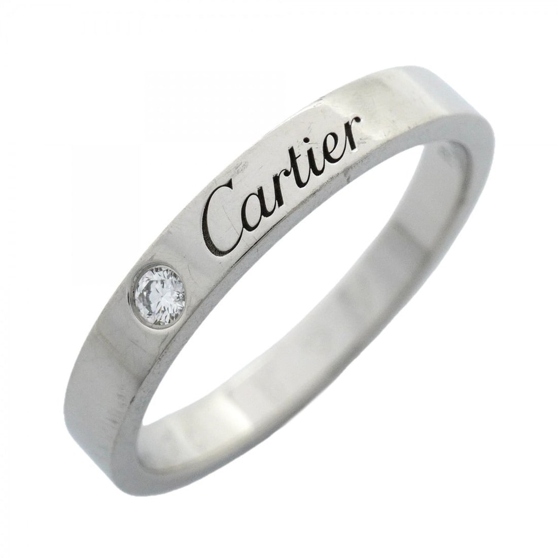 Cartier C de Engraved Ring, 1PD (Pt950) Platinum Diamond, Size #58, Men's: --- Catalog ---Category: SizeUS Size: 9Brand Size: 58Category: DesignType: Band ringStone: DiamondGender: MenMaterial: Platinum 950Category: GeneralBrand: Cartier--- Item List ---Section: ConditionRan