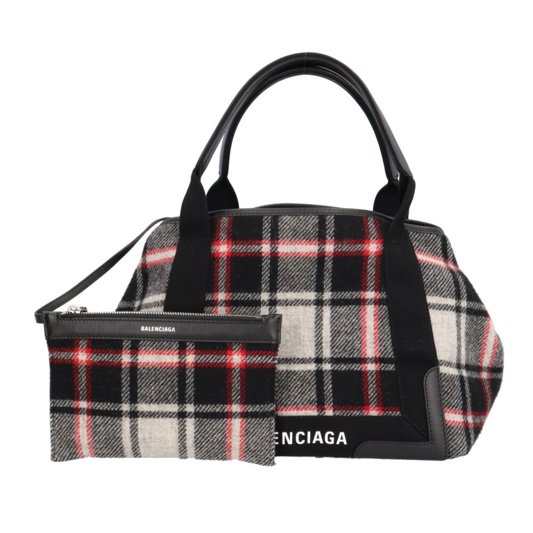 Balenciaga tartan check pattern navy Cabas S handbag wool 339933 black women's BALENCIAGA: --- Catalog ---Category: SizeSize (HxWxD): 22cm x 29.5cm x 18cm / 8.66'' x 11.61'' x 7.08''Category: DesignType: HandbagColor: Black, Red color, WhiteGender: WomenMaterial: Wool Category: GeneralBrand