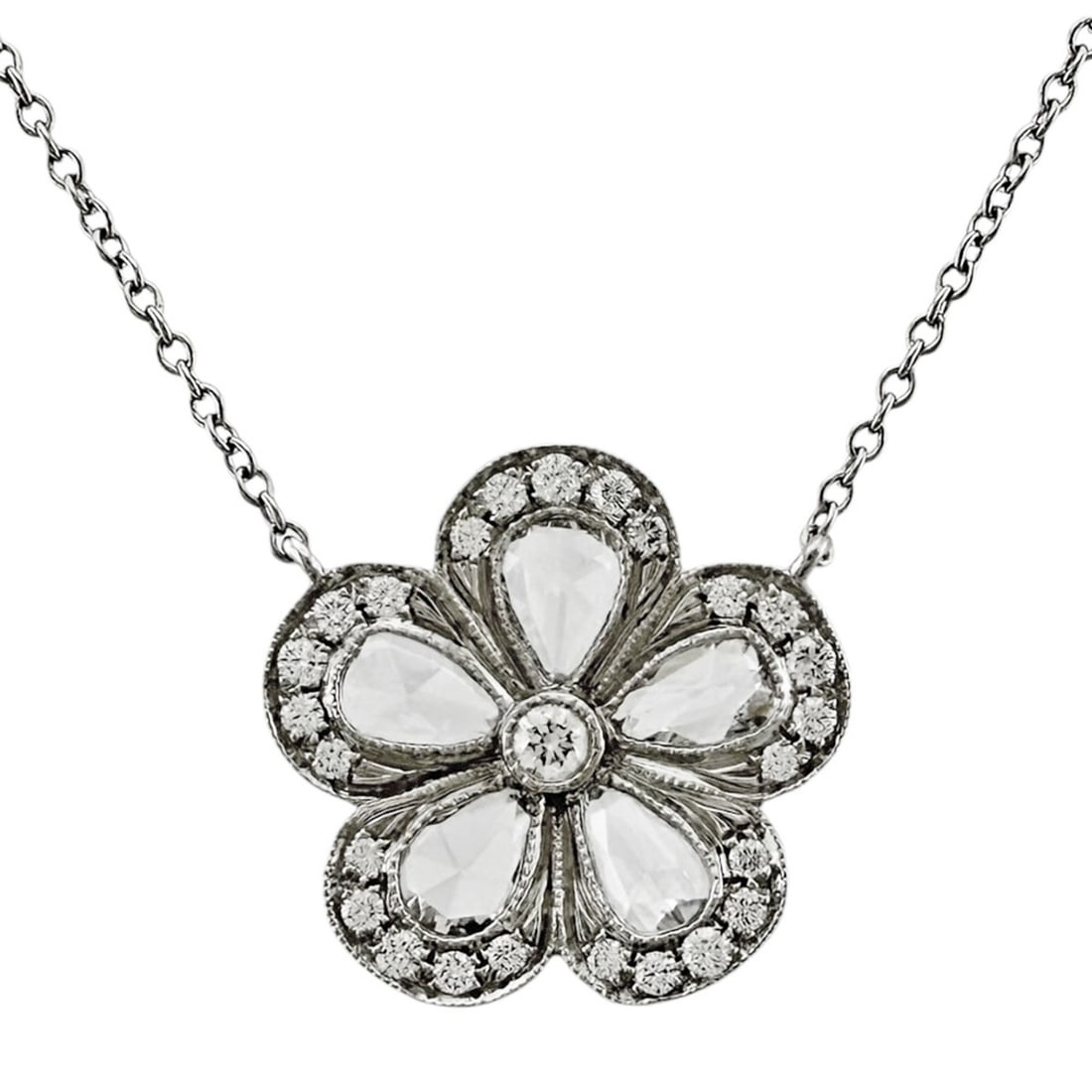 Tiffany Garden Flower Necklace, & Co. Pt950 Platinum Diamond Necklace for Women.: --- Catalog ---Category: SizePendant Size: 15mm x 15.5mm / 0.59'' x 0.61''Neck Circumference: 41 cm / 16.14''Category: DesignGender: WomenMaterial: Platinum 950Necklace Type: NecklaceCategory: General