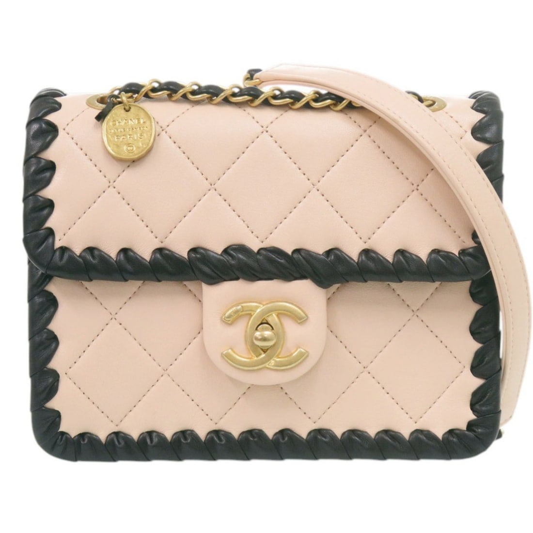 Chanel Matelassé Small Flap Handbag, Coco Mark, AS2496, Lambskin, Pink/Black, Chain Shoulder Bag,: --- Catalog ---Category: SizeSize (HxWxD): 15cm x 19cm x 5.5cm / 5.9'' x 7.48'' x 2.16''Category: DesignType: Handbag, Shoulder bagColor: Black, PinkGender: WomenMaterial: Leather Leather/Fur Type: La