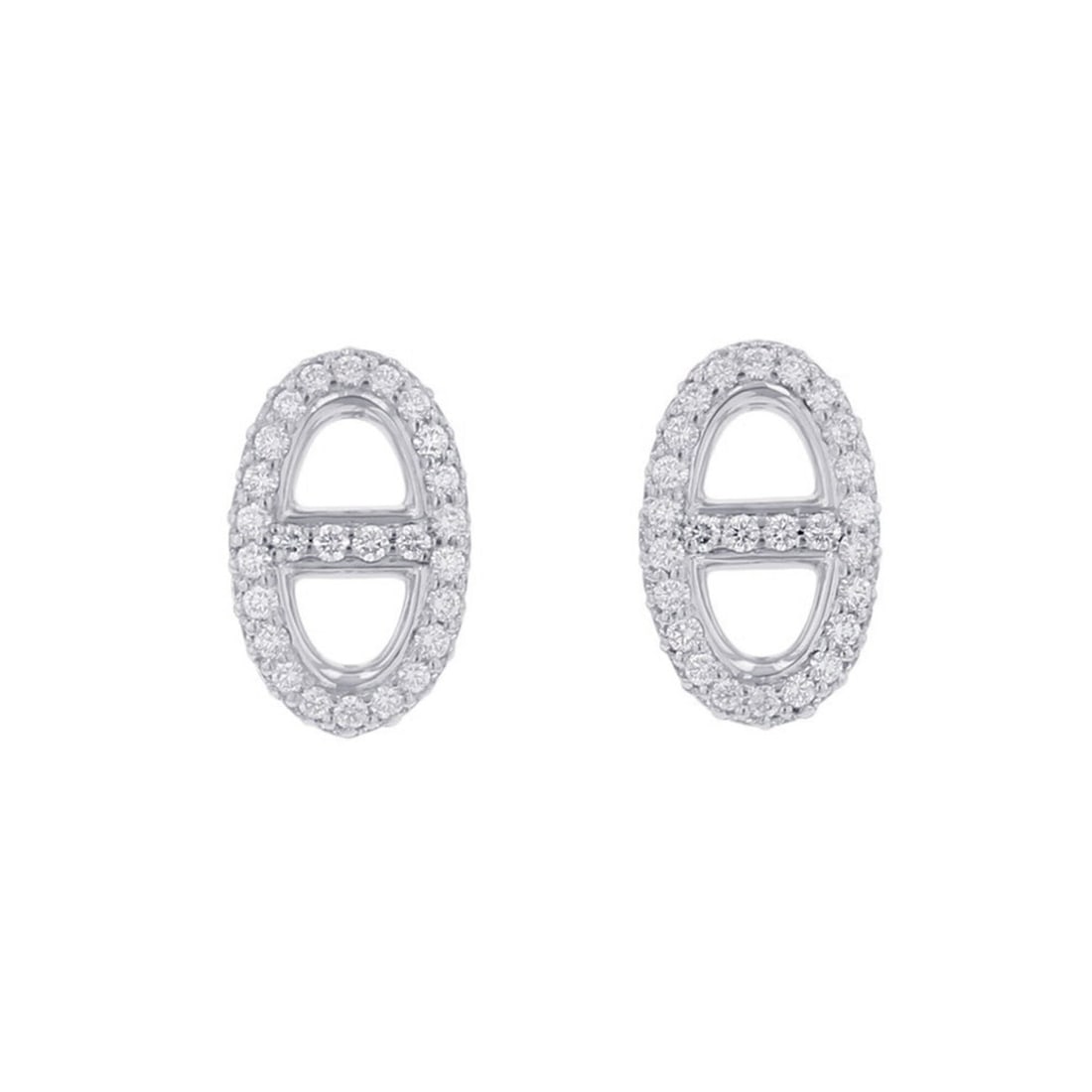 Hermes Chaine d'Ancre Farandole Earrings, 96 Diamonds (0.9ct total), 18K White Gold.: --- Catalog ---Category: SizeSize (HxWxD): 14.30mm x 8.90mm / 0.56'' x 0.35''Category: DesignType: Stud earringsColor: White goldStone: DiamondGender: WomenMaterial: White gold (18K)Weight (ct.): 0.9C